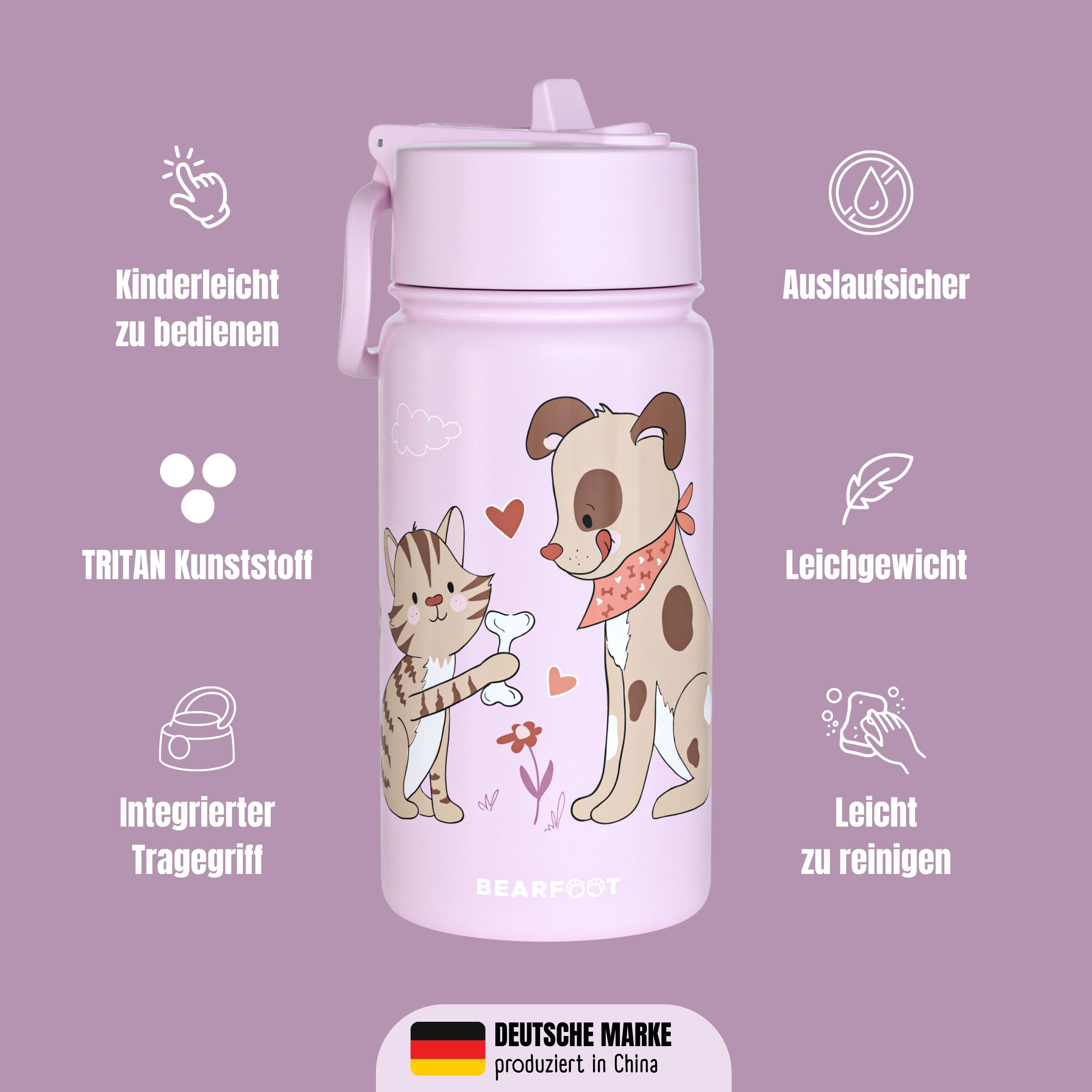 bearfoot-thermo-trinkflasche-edelstahl-hund-katze-lila-400ml image 3