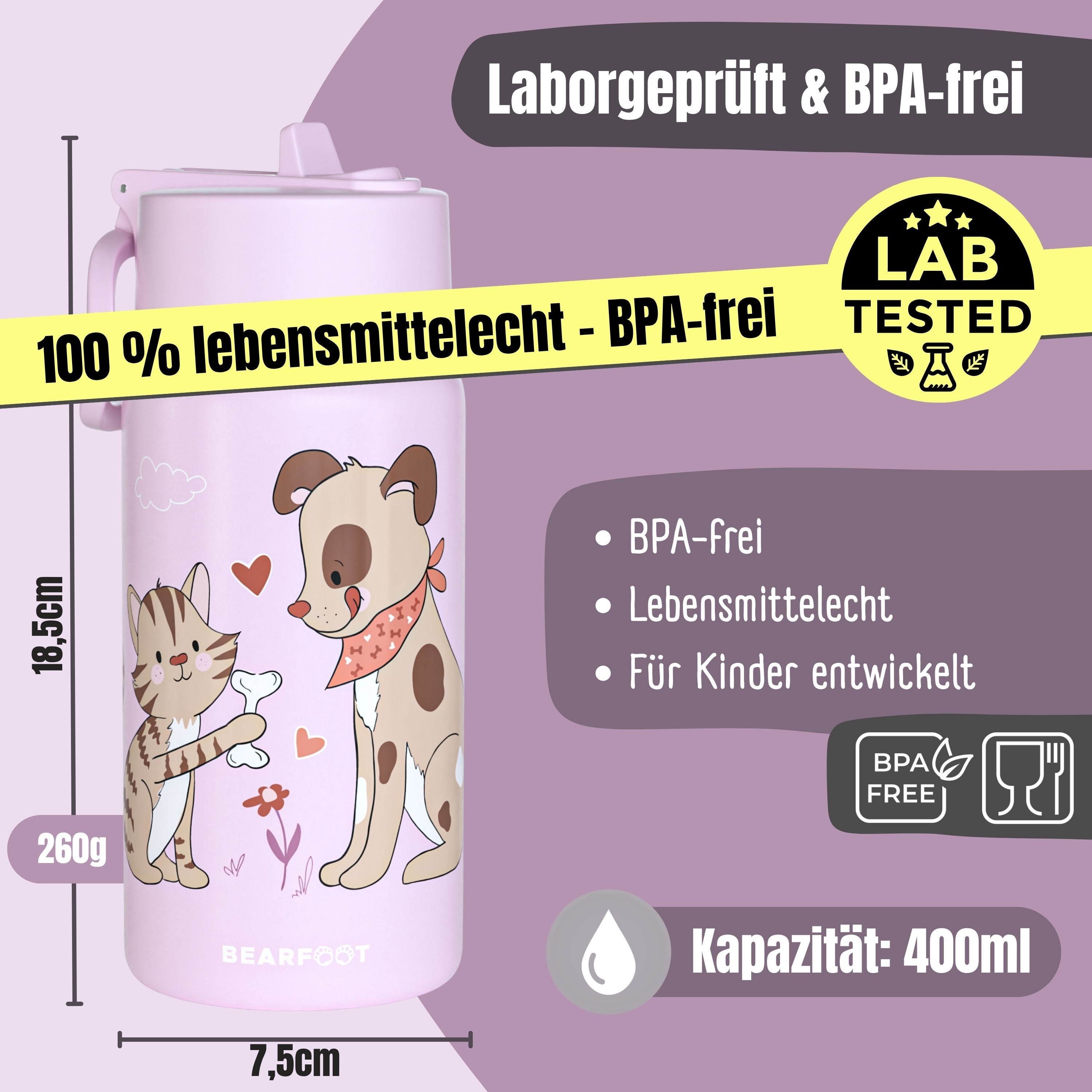 bearfoot-thermo-trinkflasche-edelstahl-hund-katze-lila-400ml image 4
