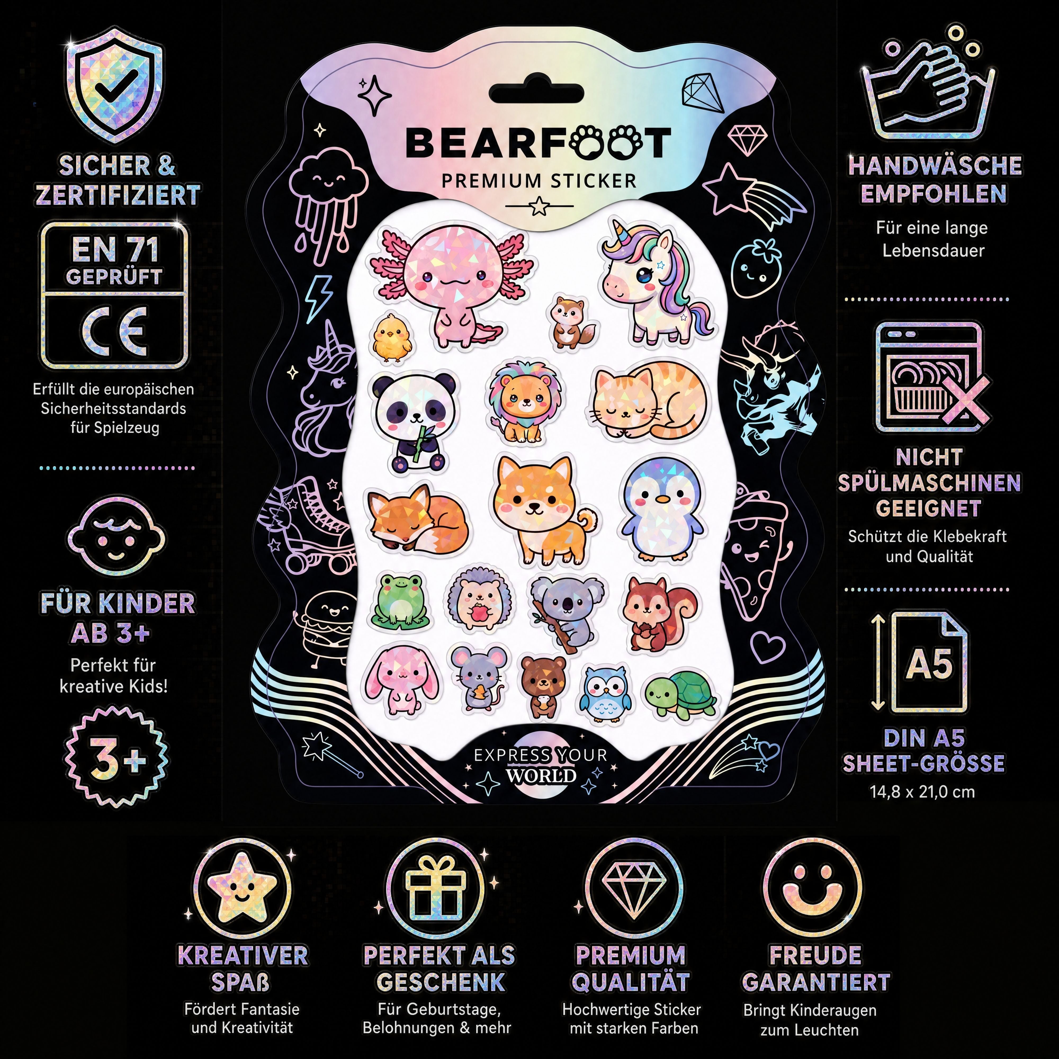bearfoot-accessoires-premium-sticker-holografisch-din-a5-kawaii image 3