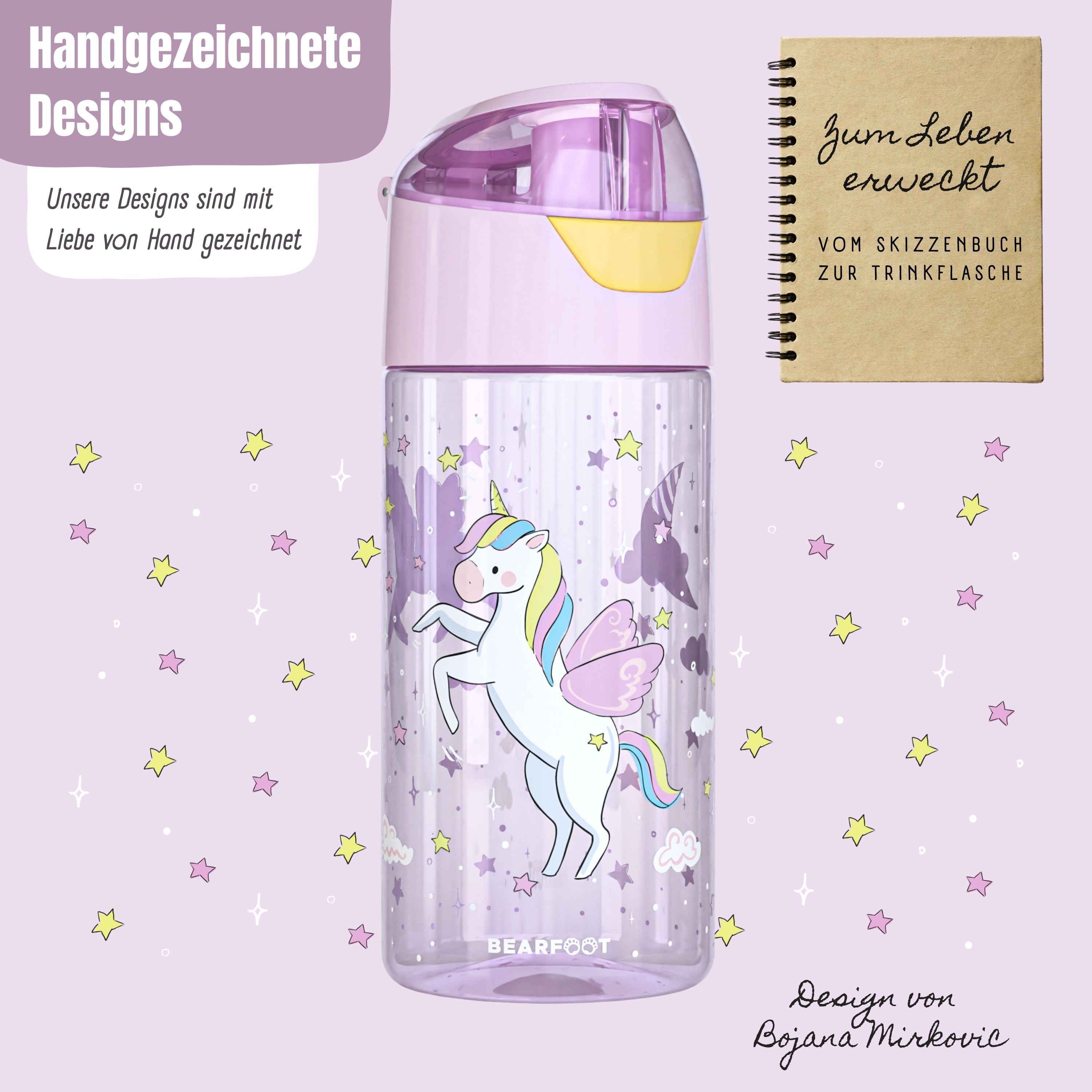 bearfoot-trinkflaschen-einhorn-450ml-trinkflasche-lila-bpa-frei image 3