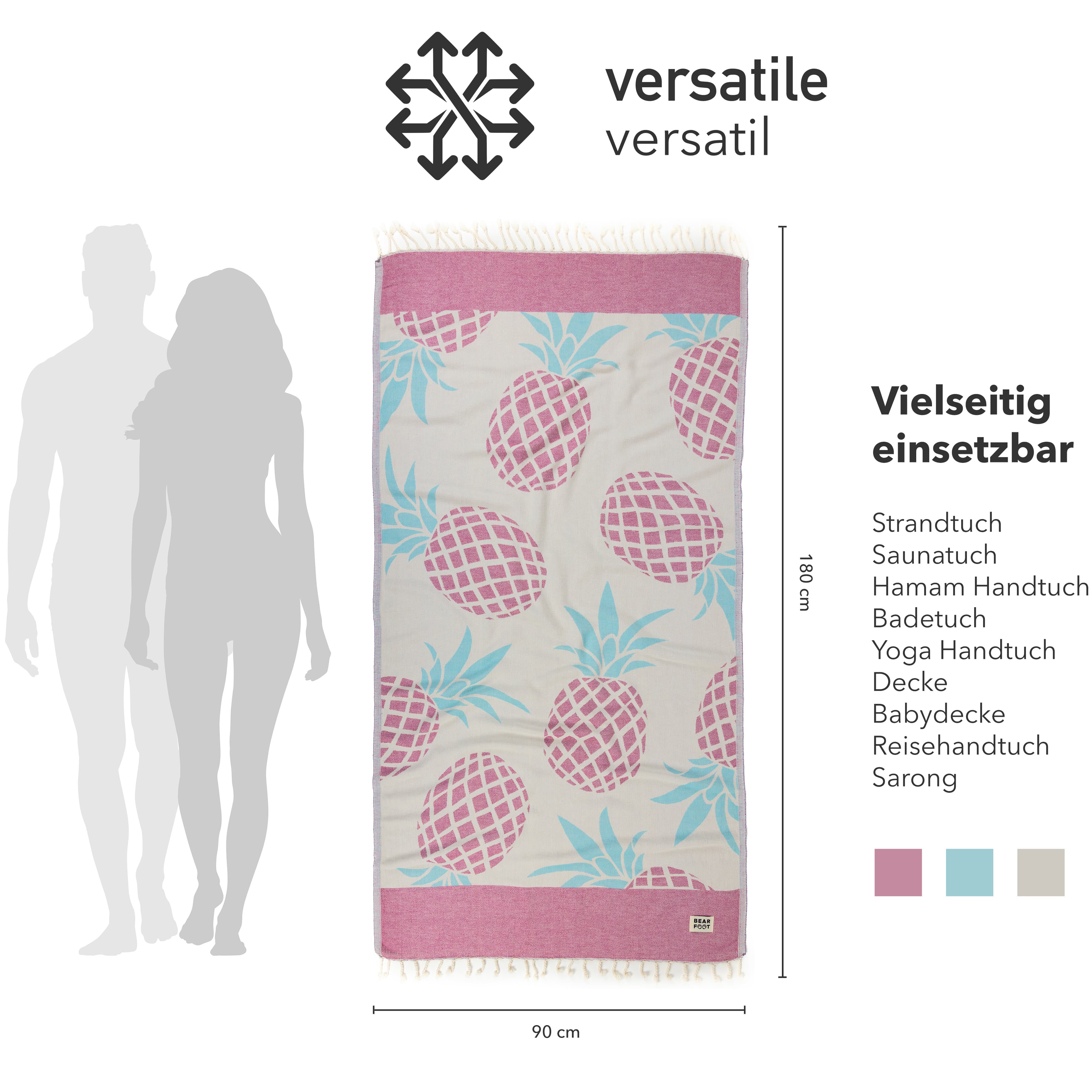 bearfoot-strandtuch-pineapple-pink-100-baumwolle-hamamtuch image 3