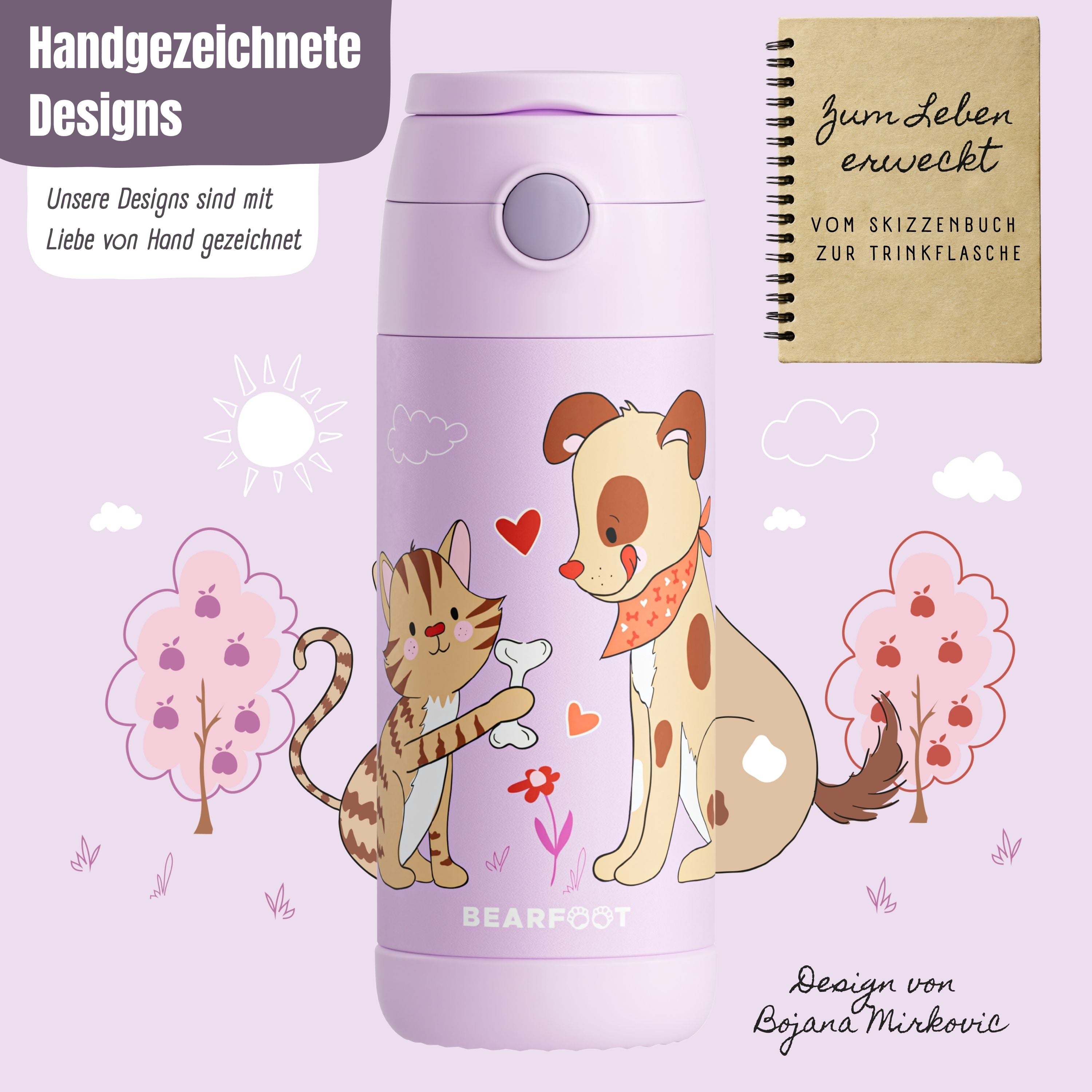 bearfoot-trinkflasche-hund-katze-lila-edelstahl-350-ml image 4