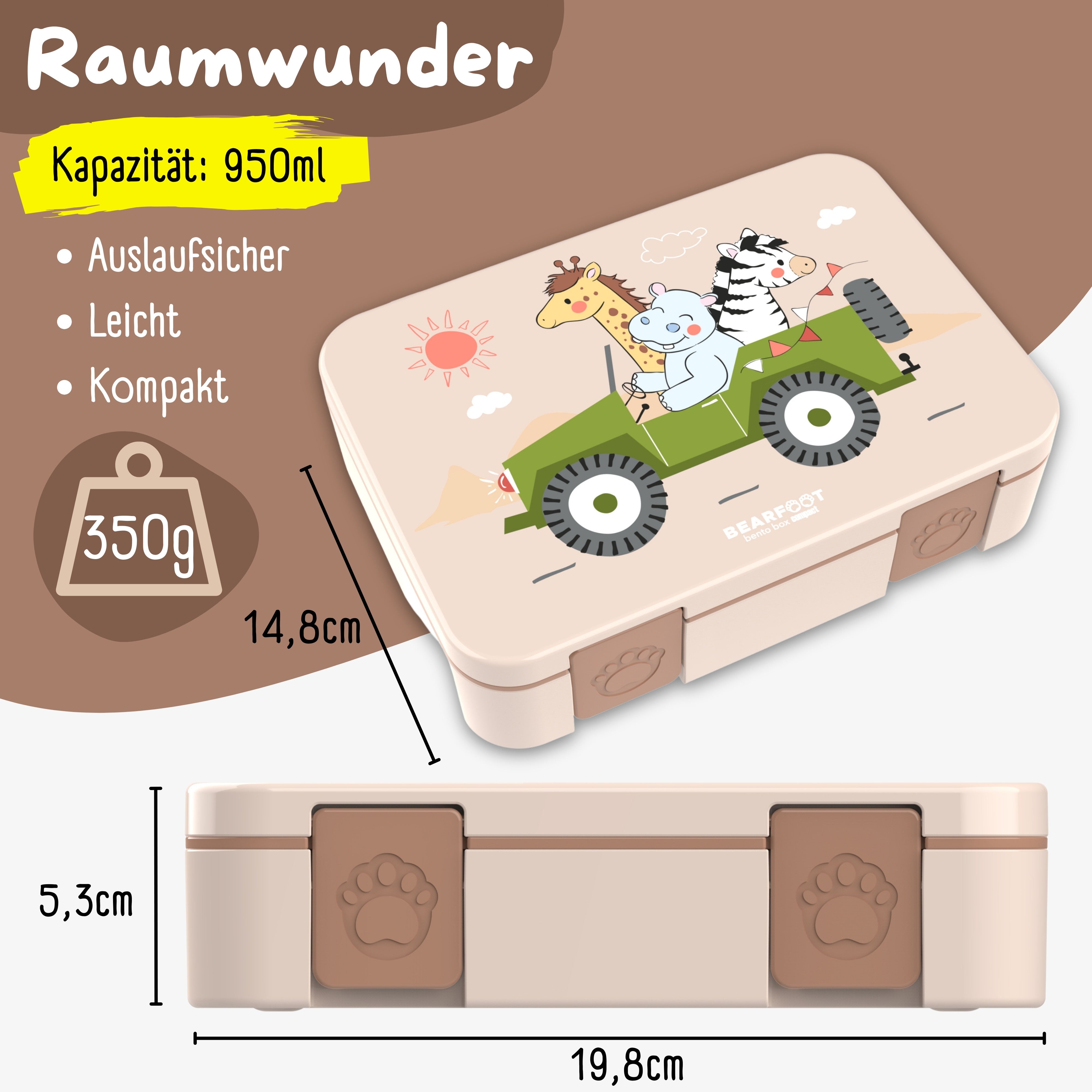 bearfoot-bento-box-compact-brotdose-safari-braun-950-ml-mit-f-chern image 5