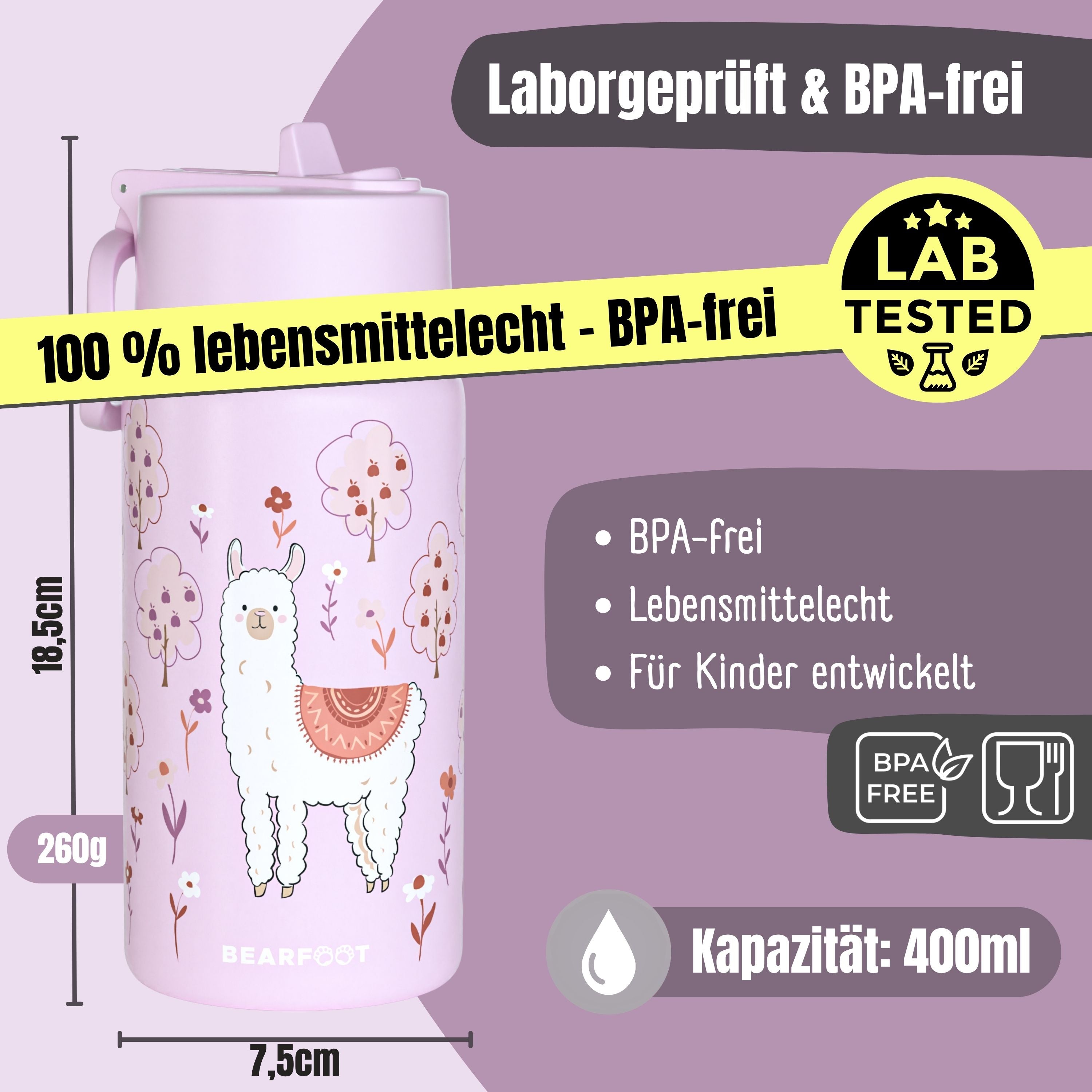 bearfoot-thermo-lama-lila-isolierflasche-400-ml-edelstahl image 5