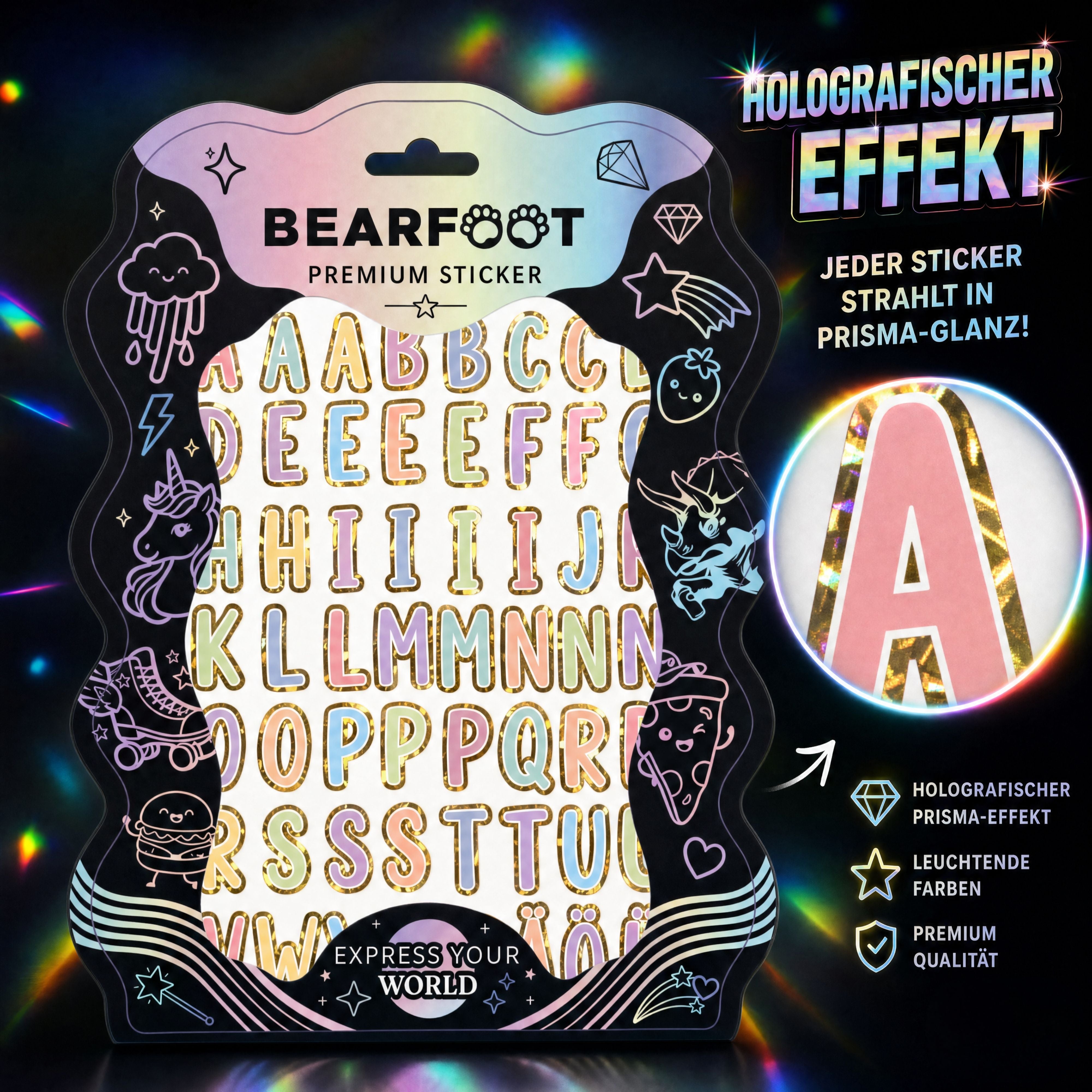 bearfoot-premium-sticker-a5-buchstaben-gold-holografisch image 2