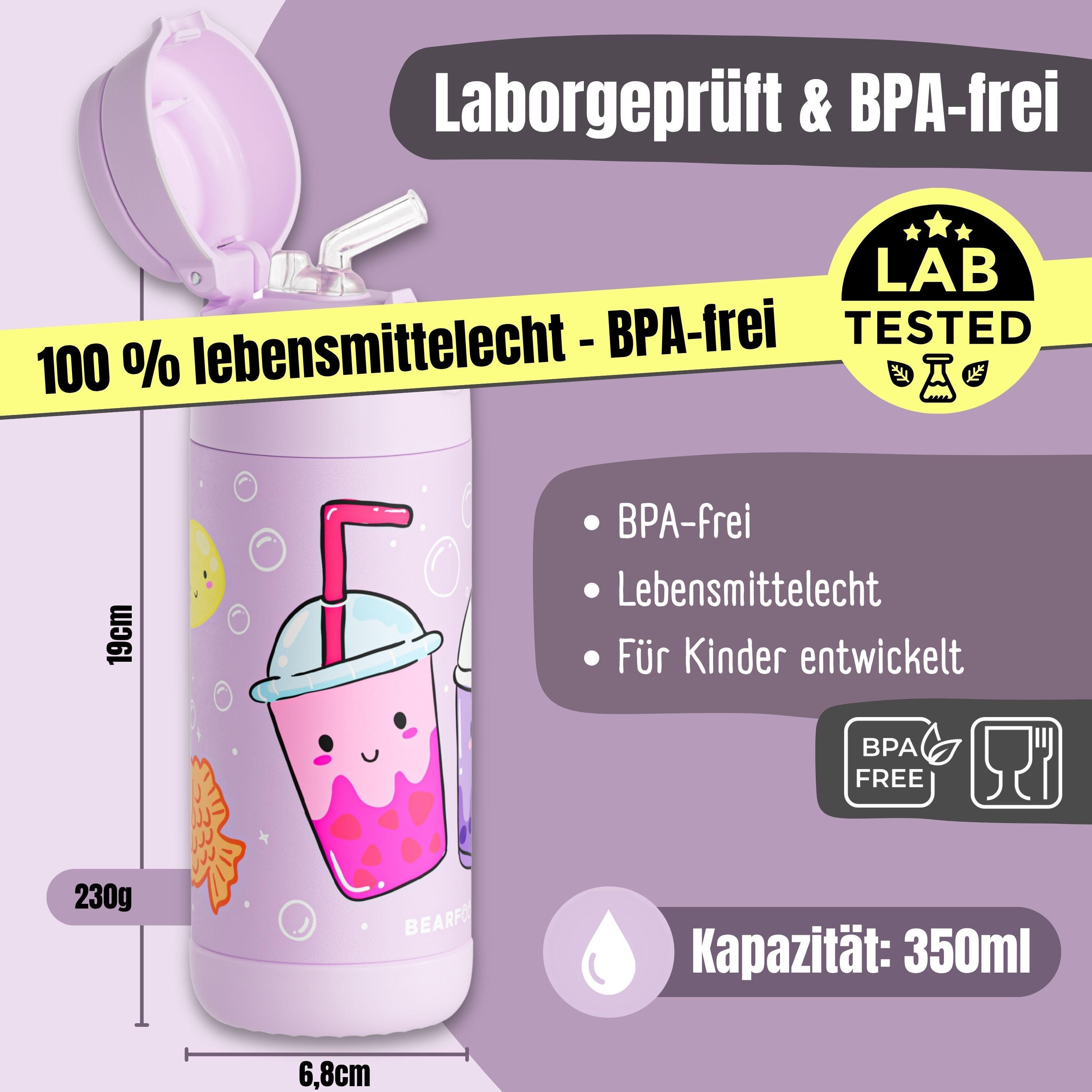 bearfoot-thermo-trinkflasche-kinder-bubble-tea-lila-350-ml-edelstahl image 5