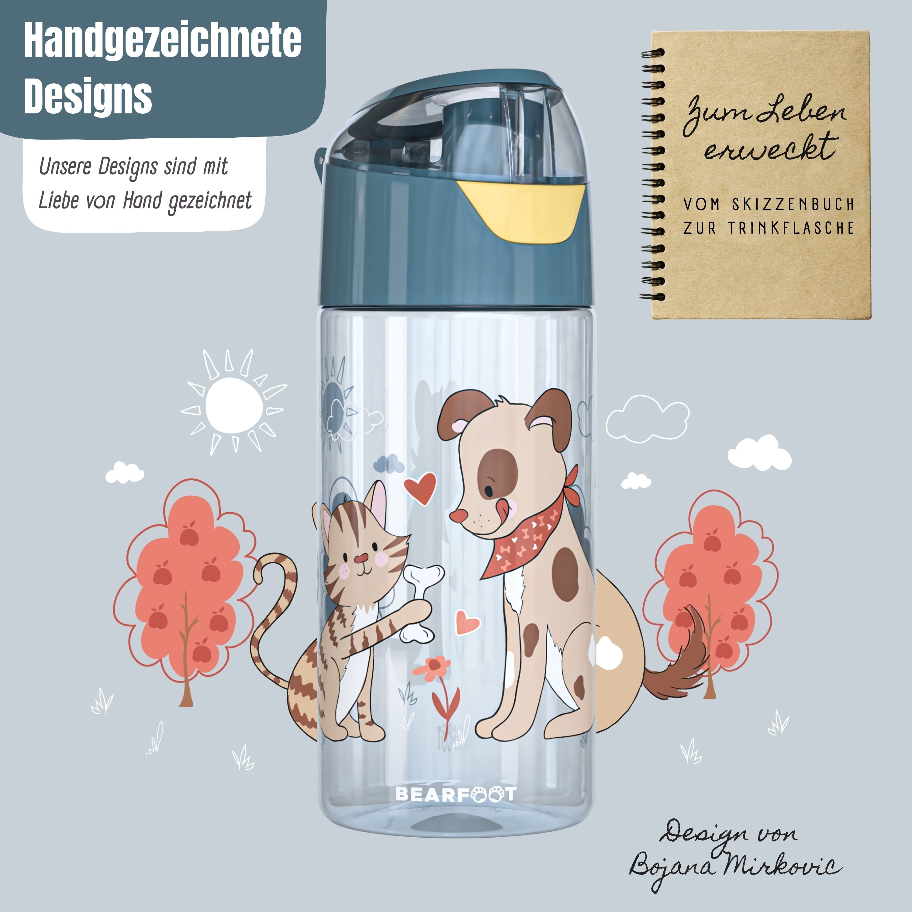 bearfoot-trinkflasche-kinder-450ml-hund-katze-blau-tritan image 2