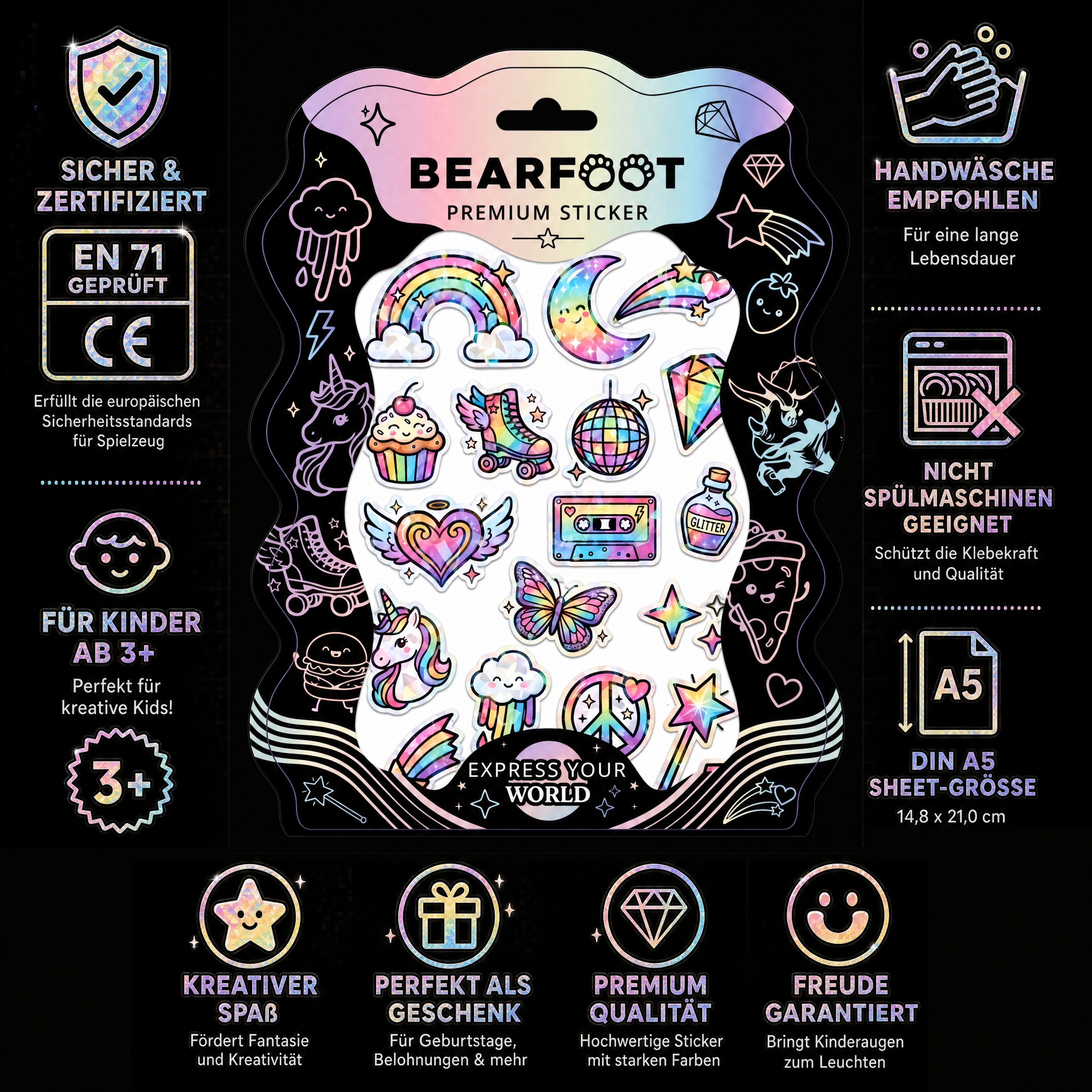 bearfoot-accessoires-premium-sticker-rainbow-din-a5-holografisch image 3