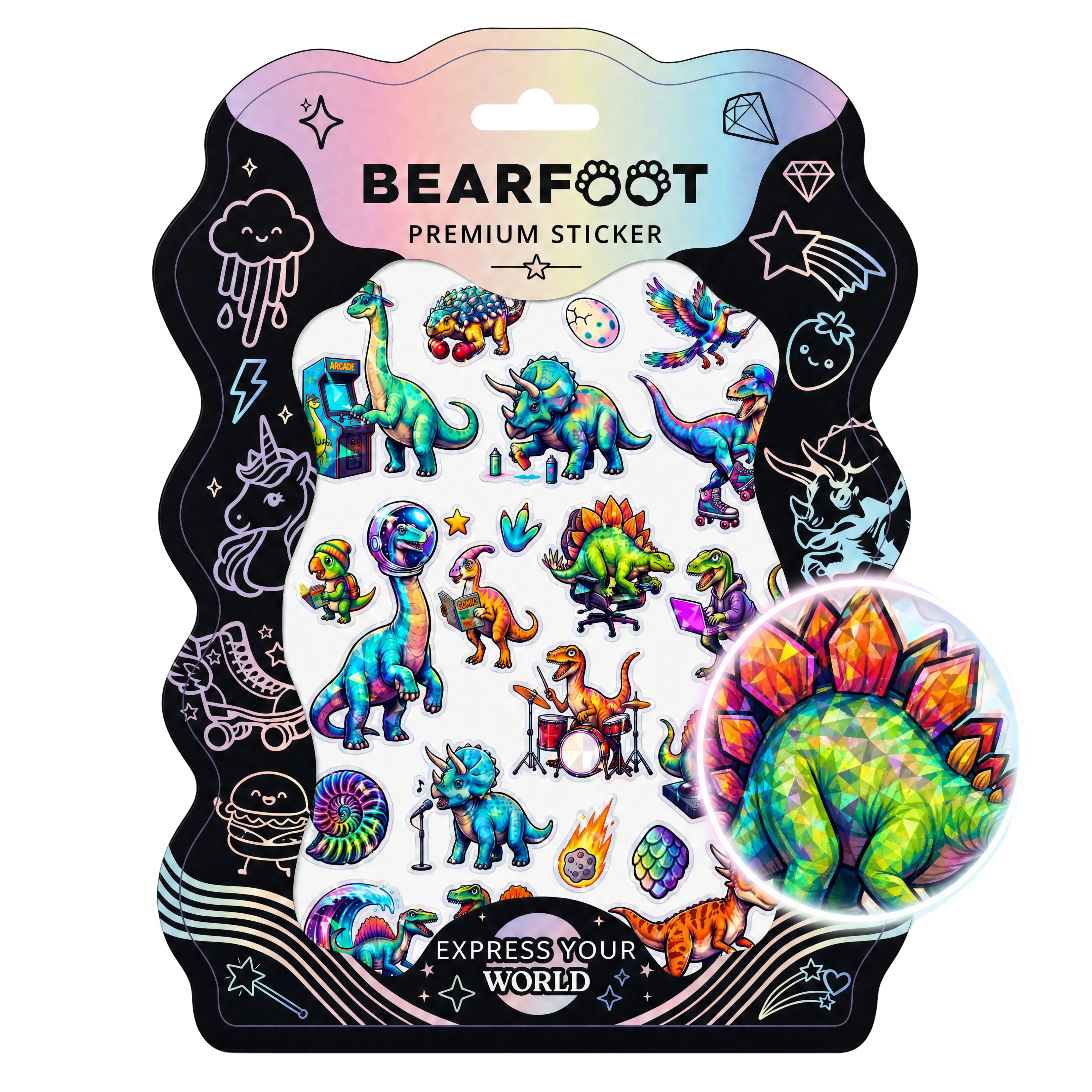 bearfoot-accessoires-dino-din-a5-sticker-holografisch-prisma image 1