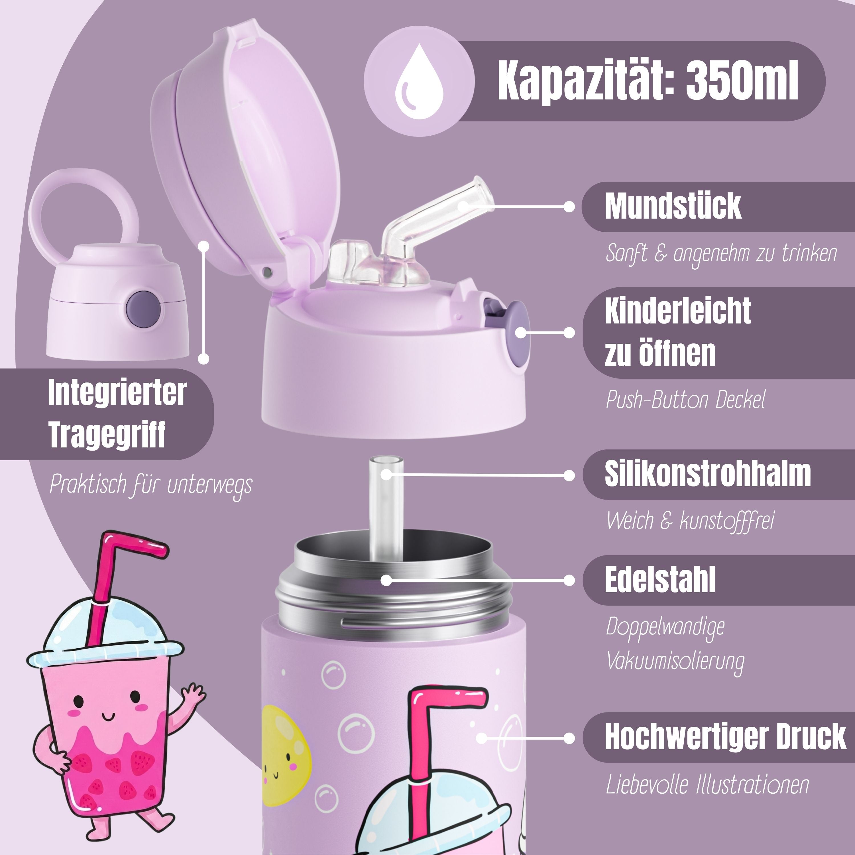 bearfoot-thermo-trinkflasche-kinder-bubble-tea-lila-350-ml-edelstahl image 6