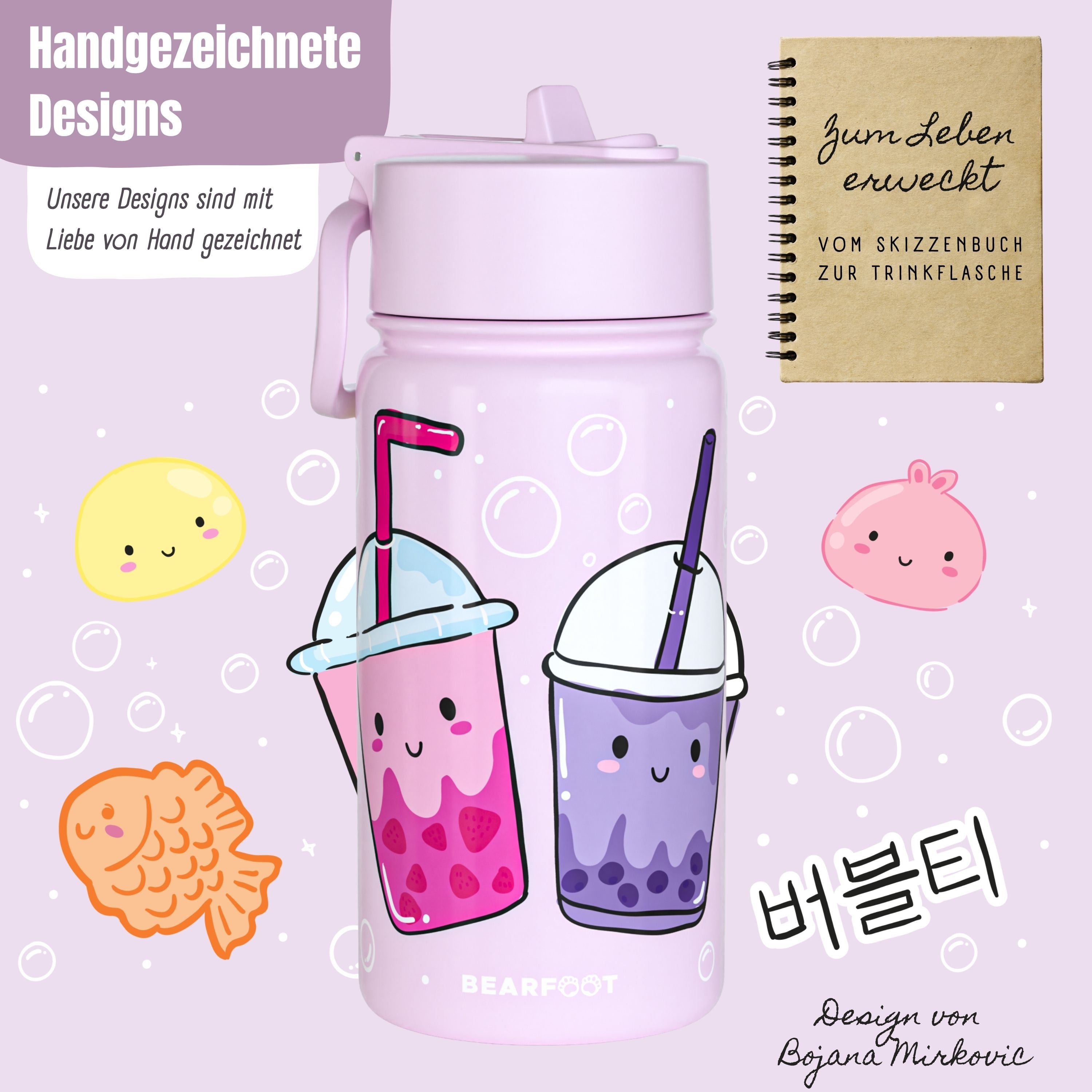 bearfoot-isolierflaschen-bubbletea-trinkflasche-400ml-lila-strohhalm image 2