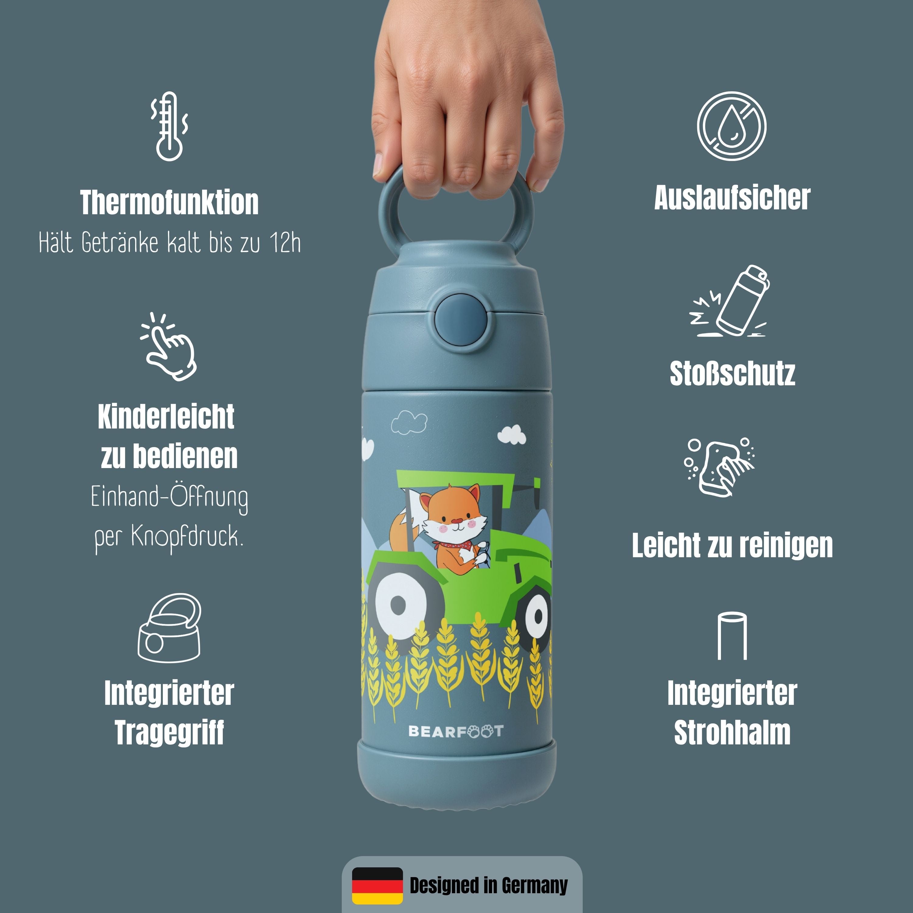 bearfoot-thermo-trinkflasche-edelstahl-traktor-fuchs-blau-350ml image 8