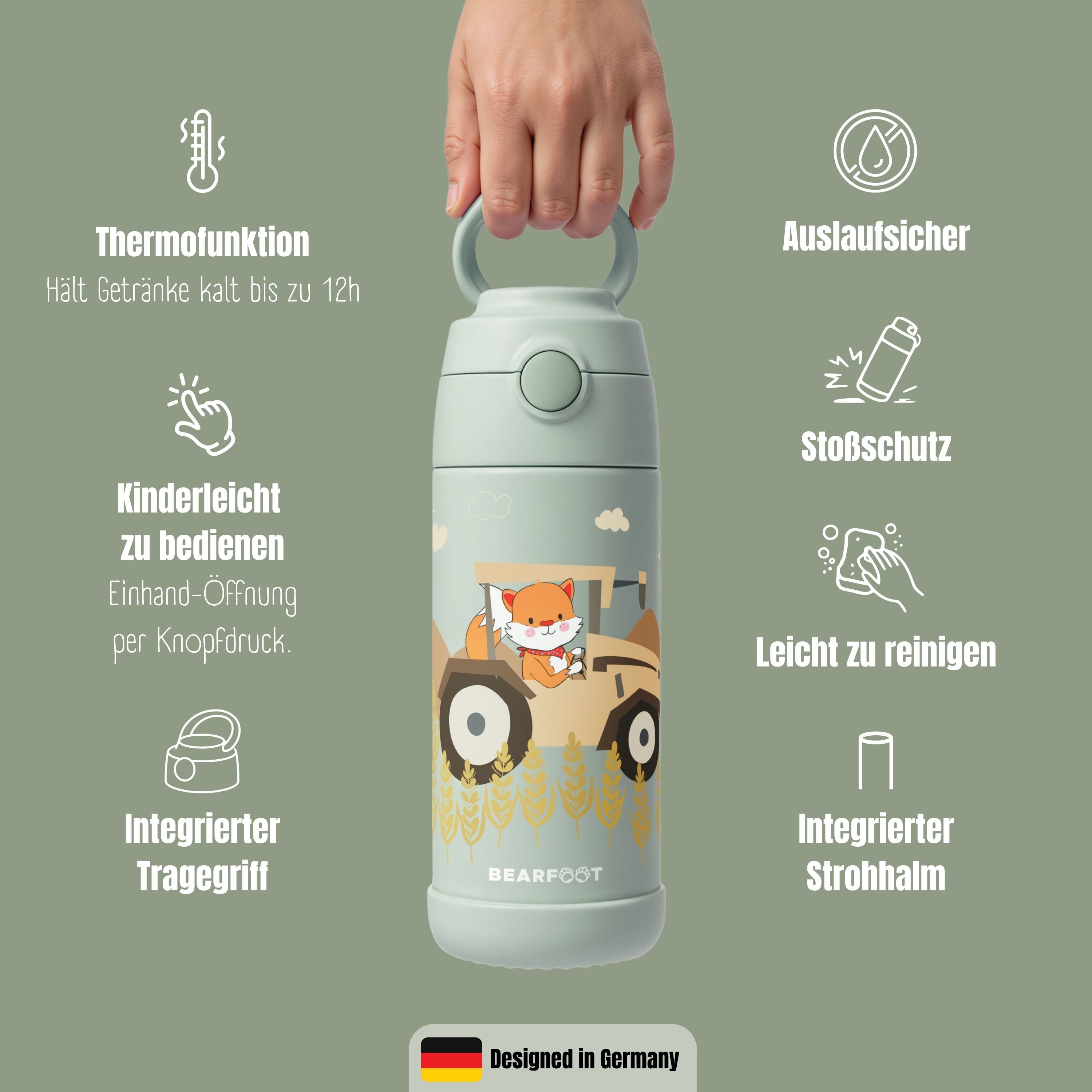 bearfoot-isolierflaschen-trinkflasche-traktor-gr-n-350-ml-12h-kalt image 8