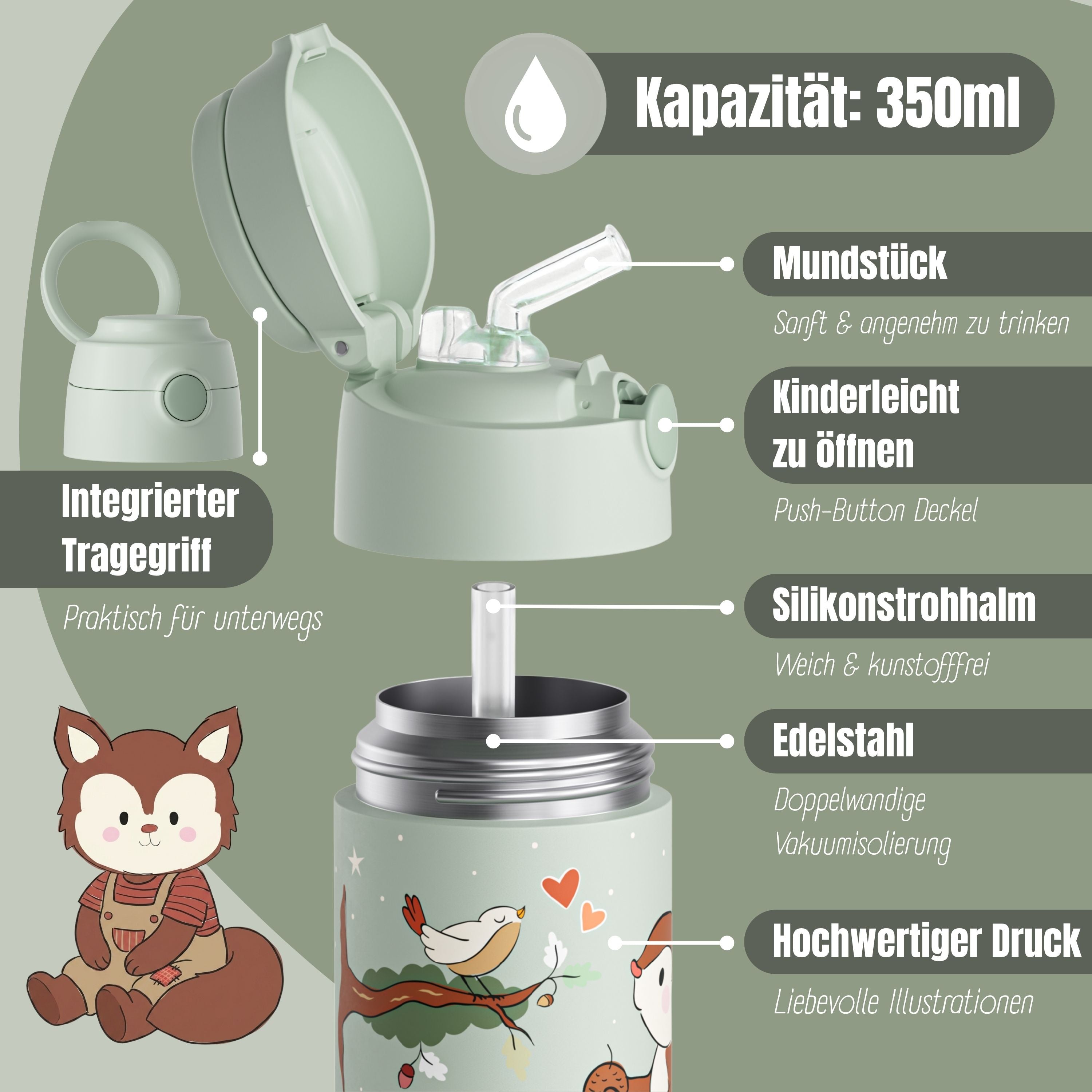 bearfoot-thermo-trinkflasche-kinder-eichh-rnchen-gr-n-350-ml-edelstahl image 6