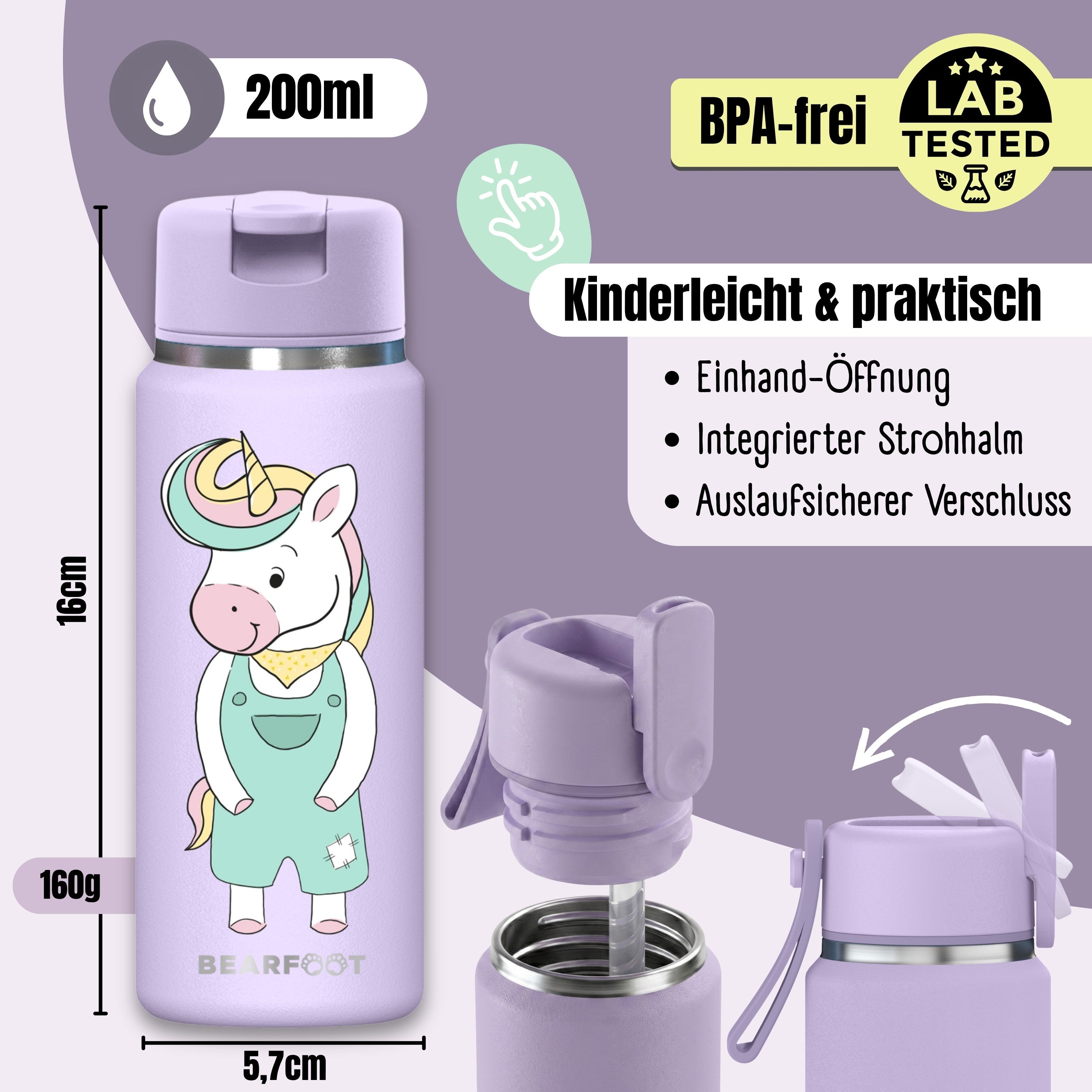 bearfoot-tiny-thermo-trinkflasche-edelstahl-einhorn-200ml-kinder image 4