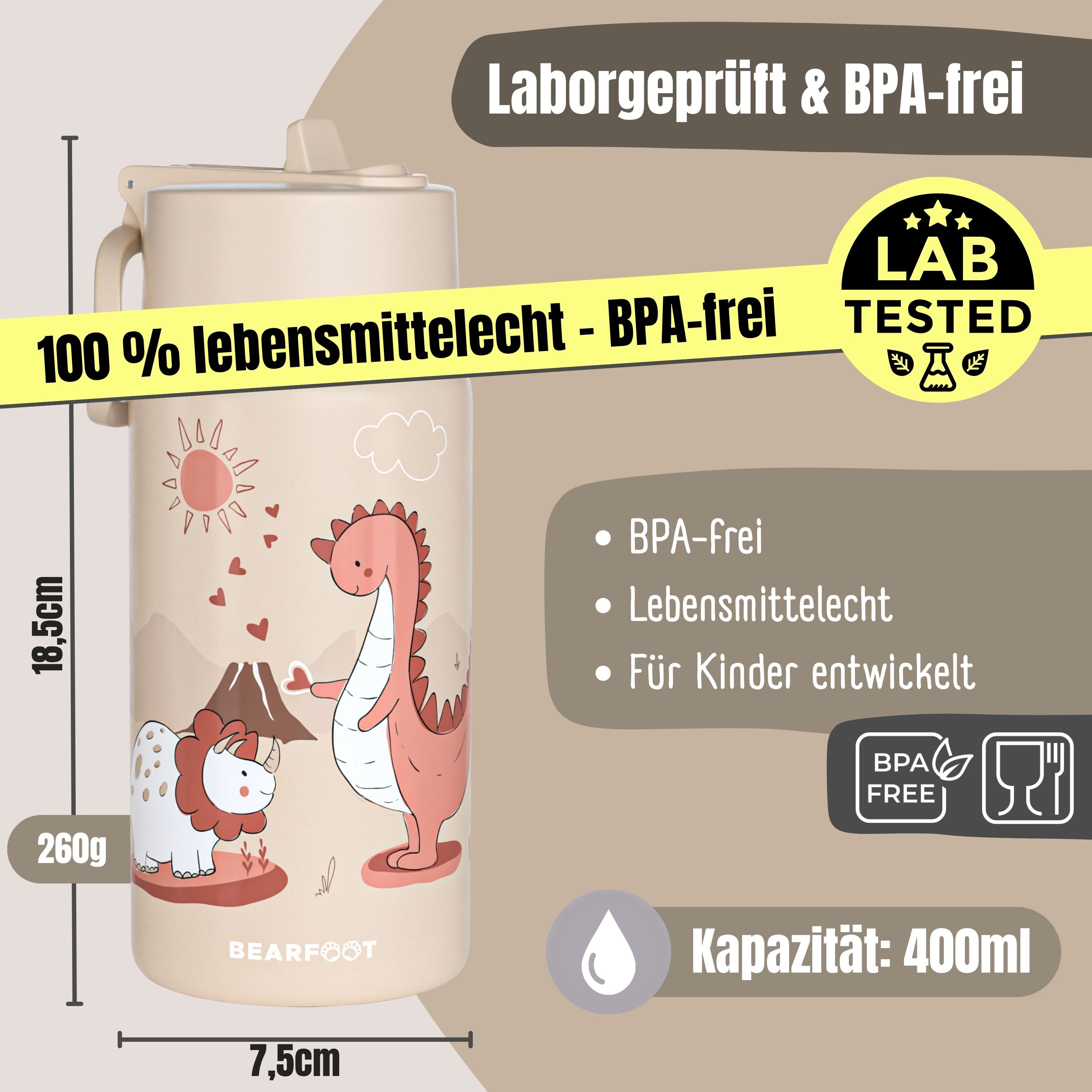 bearfoot-isolierflaschen-thermoflasche-dinos-braun-400-ml image 4
