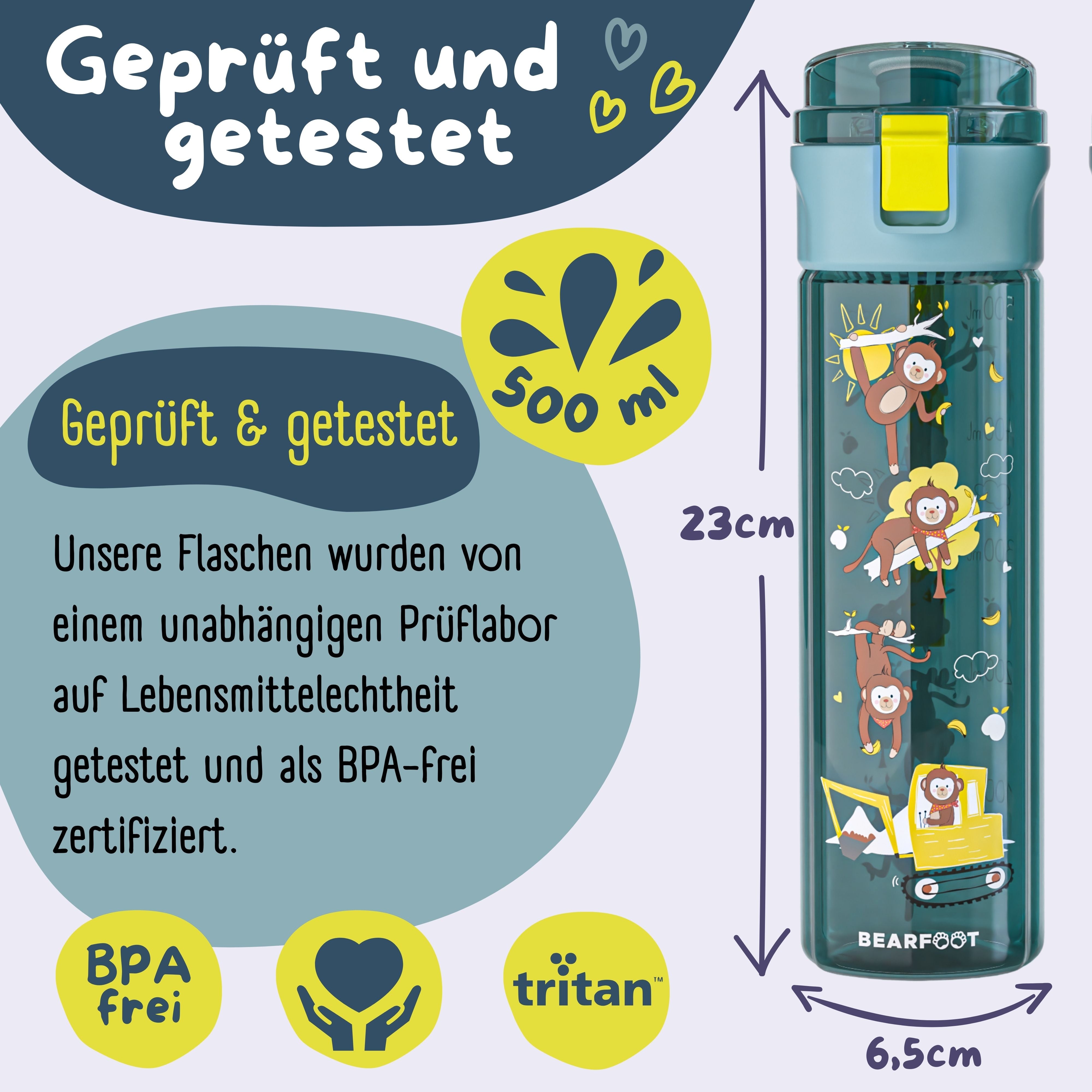 bearfoot-trinkflasche-kinder-500ml-bagger-blau-tritan-auslaufsicher image 5