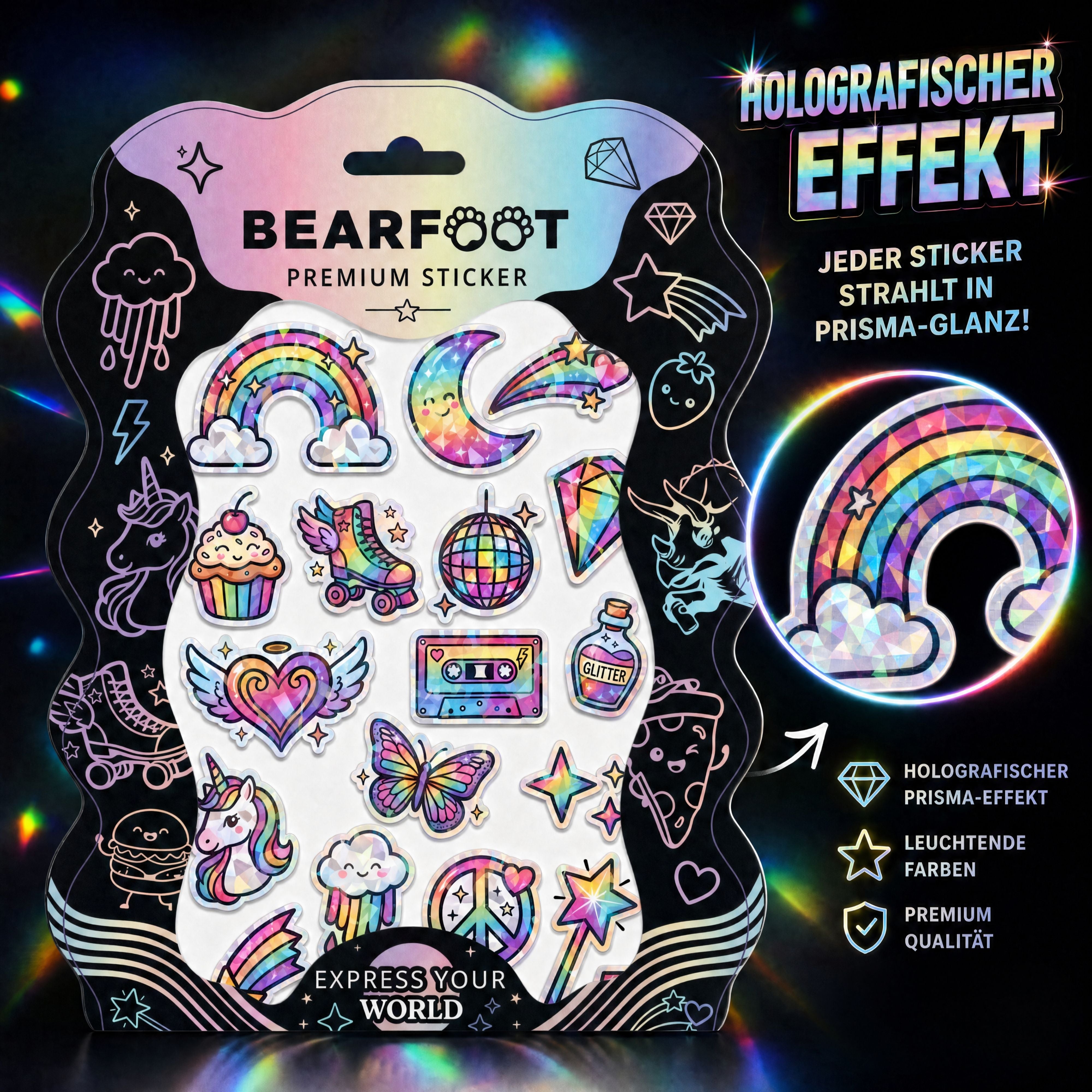 bearfoot-accessoires-premium-sticker-rainbow-din-a5-holografisch image 2