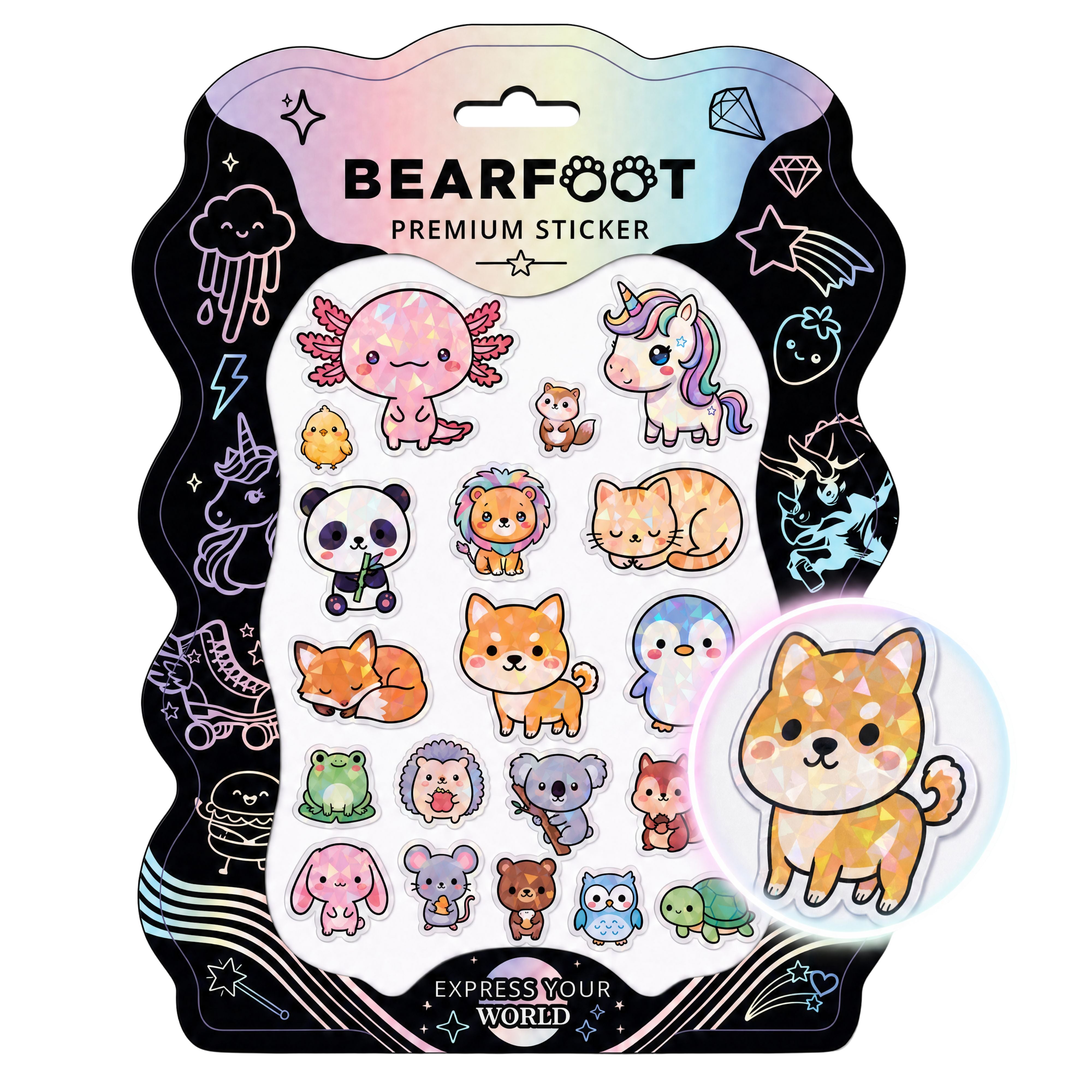 bearfoot-accessoires-premium-sticker-holografisch-din-a5-kawaii image 1