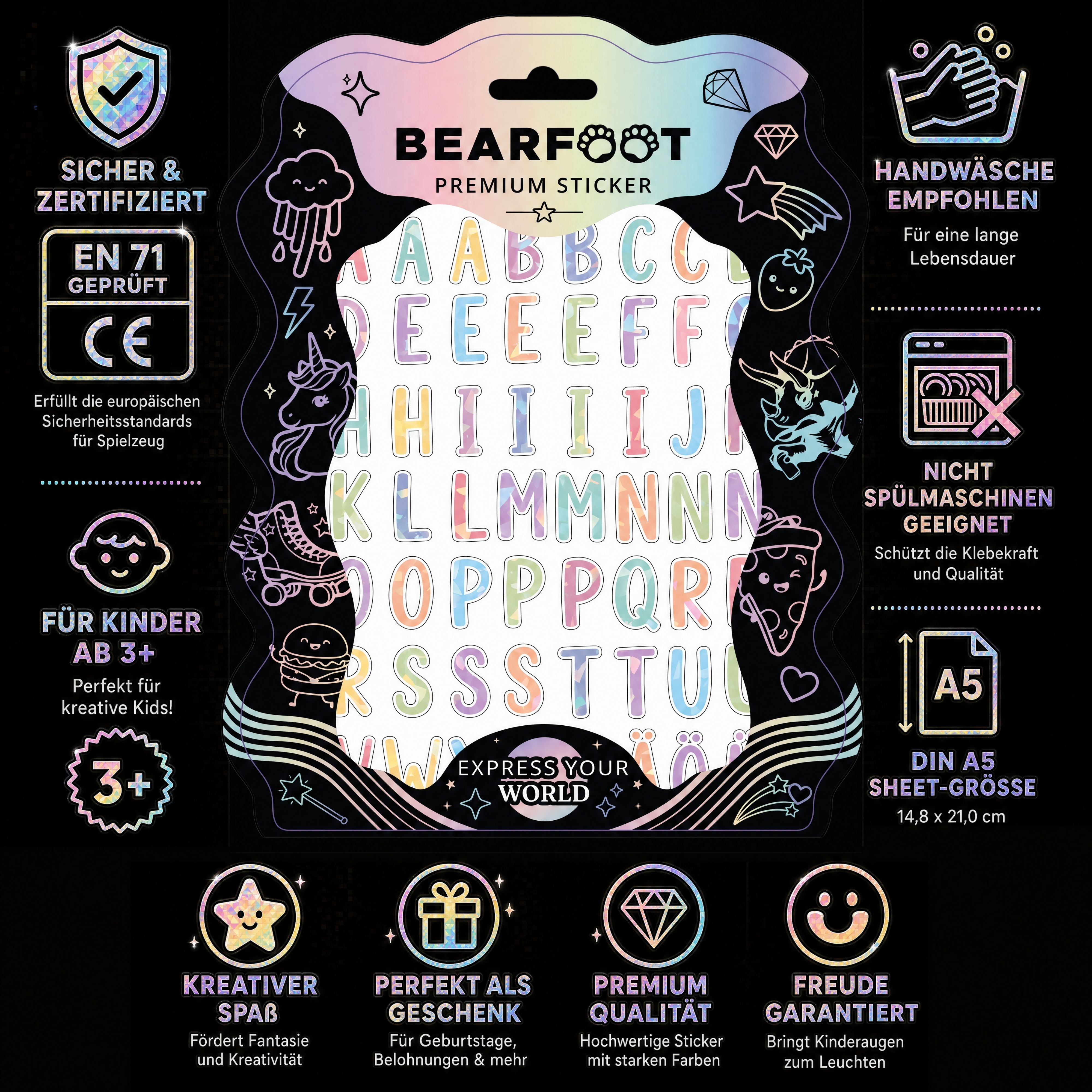 bearfoot-accessoires-premium-sticker-din-a5-holografisch-buchstaben image 3