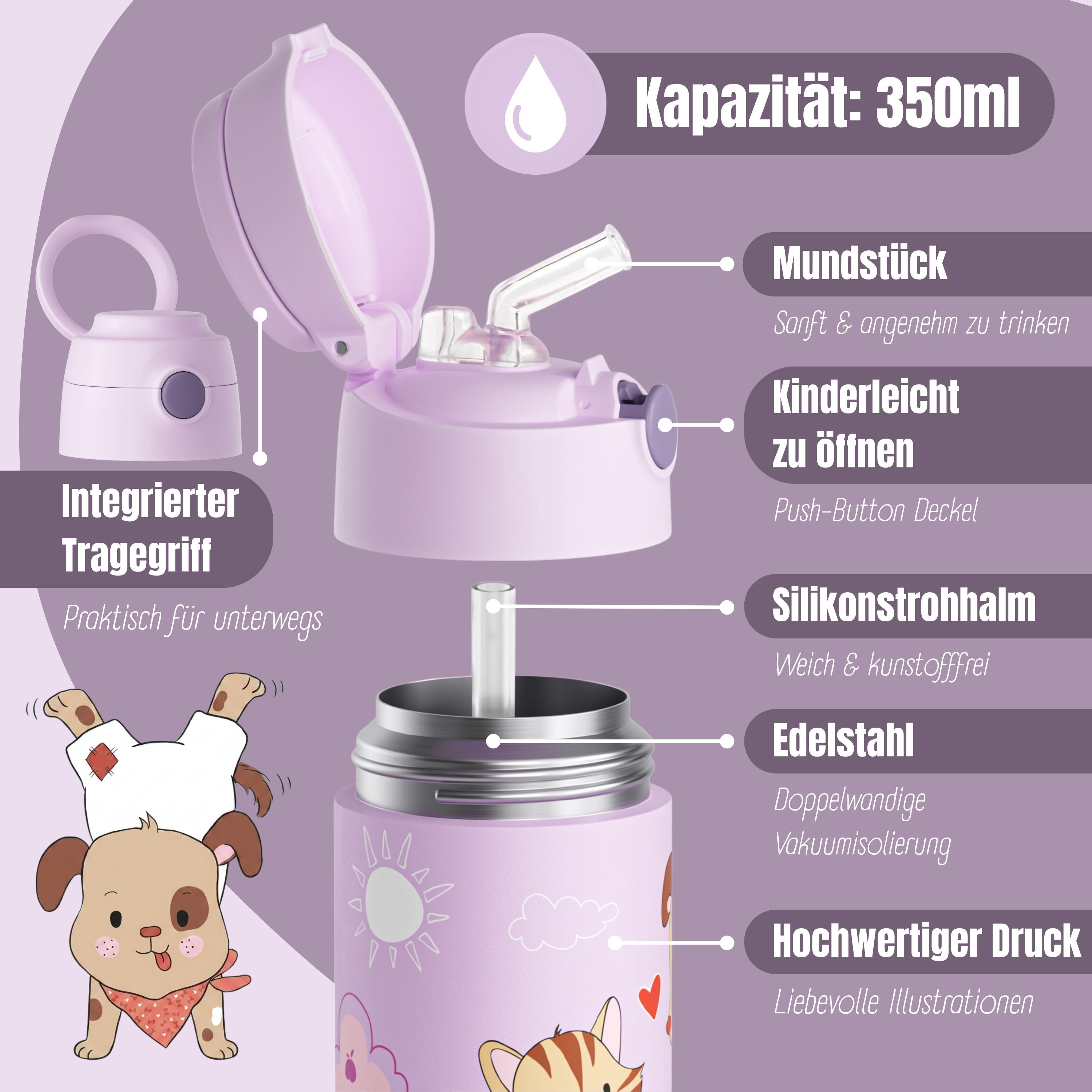 bearfoot-trinkflasche-hund-katze-lila-edelstahl-350-ml image 6