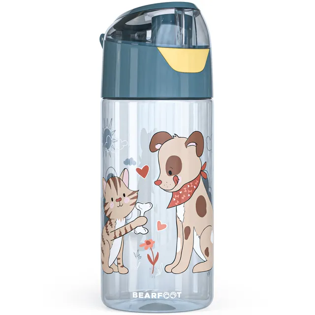 bearfoot-trinkflasche-kinder-450ml-hund-katze-blau-tritan image 1