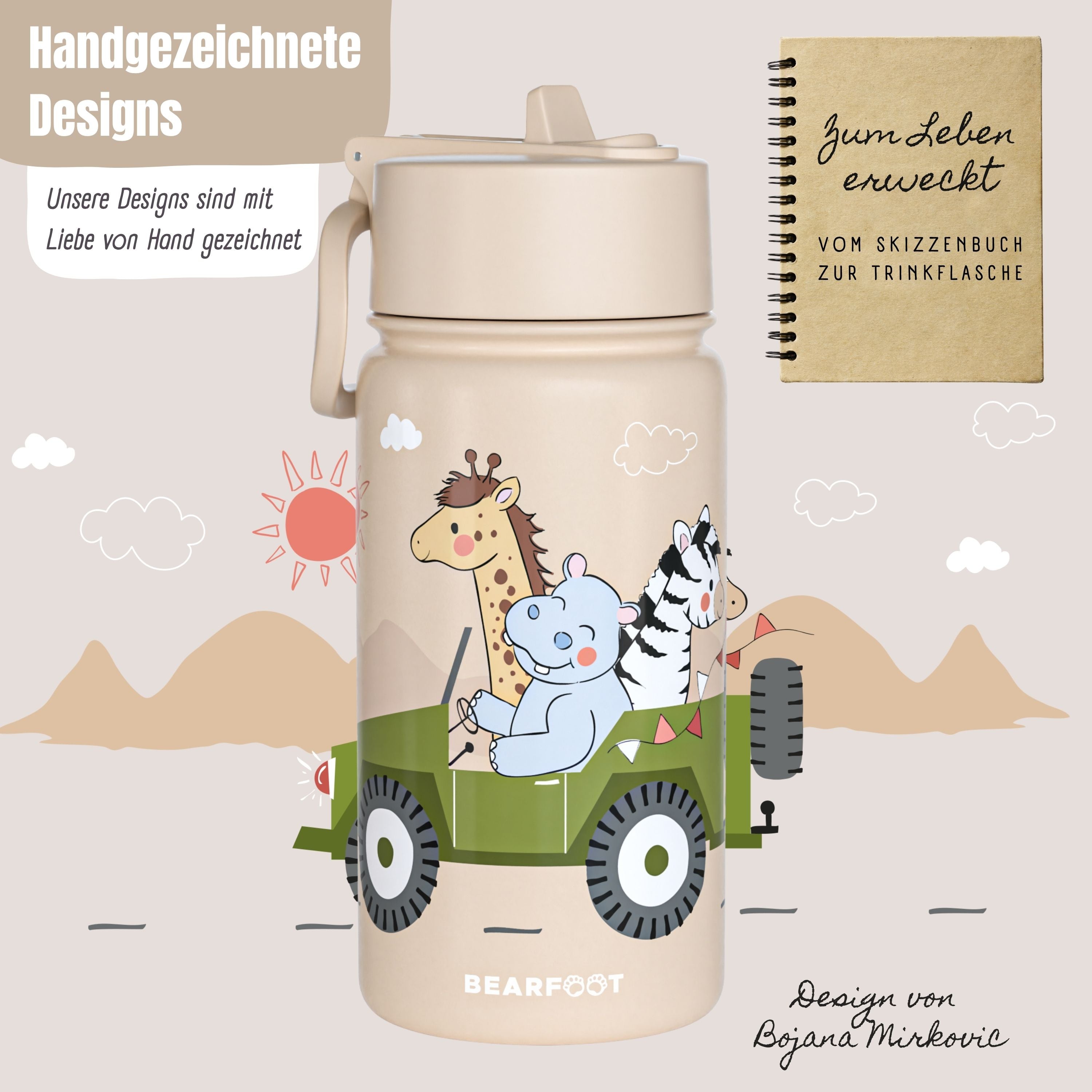 bearfoot-isolierflasche-kinder-400ml-safari-braun-edelstahl-thermo image 3