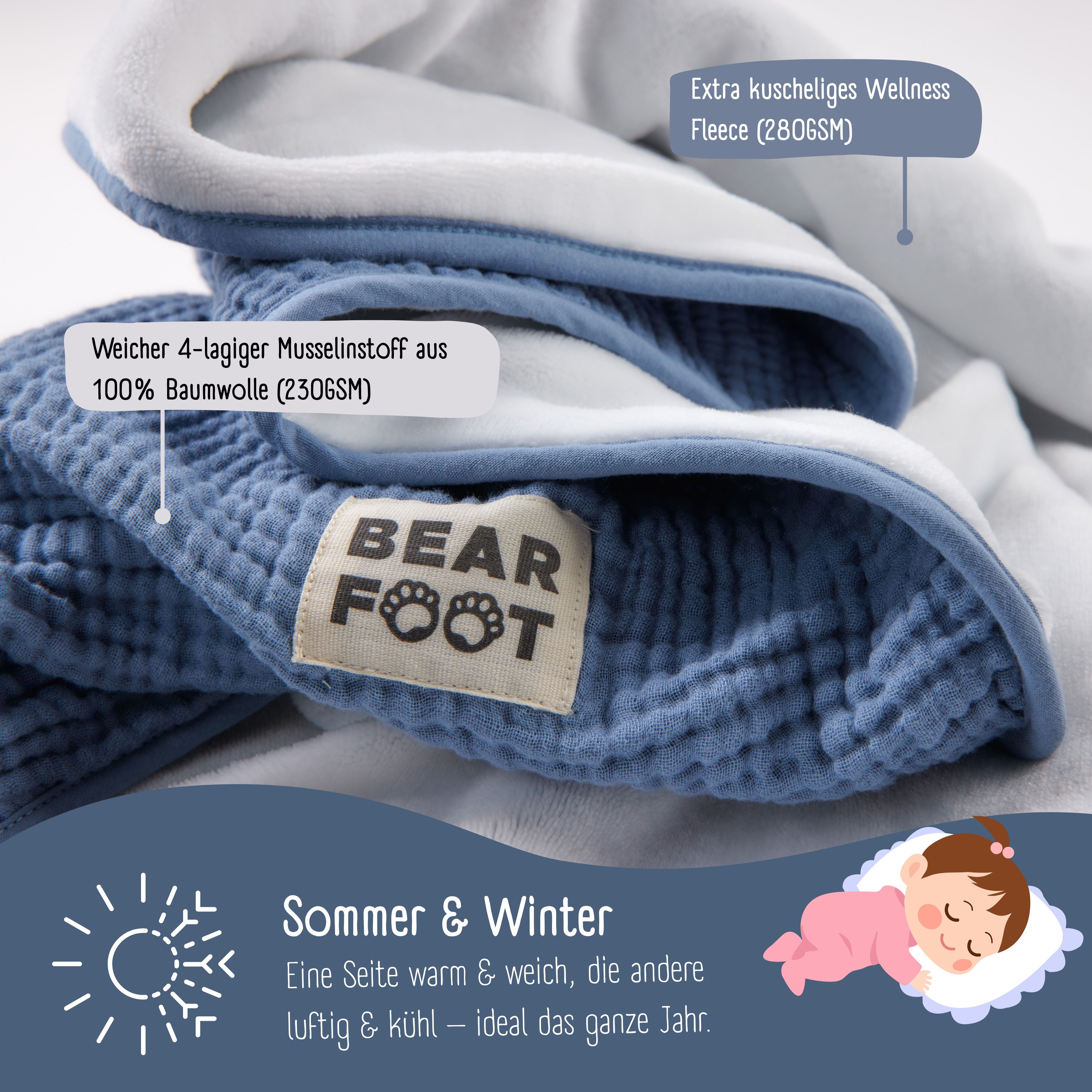 bearfoot-babydecke-musselin-fleece-blau-kuscheldecke image 3