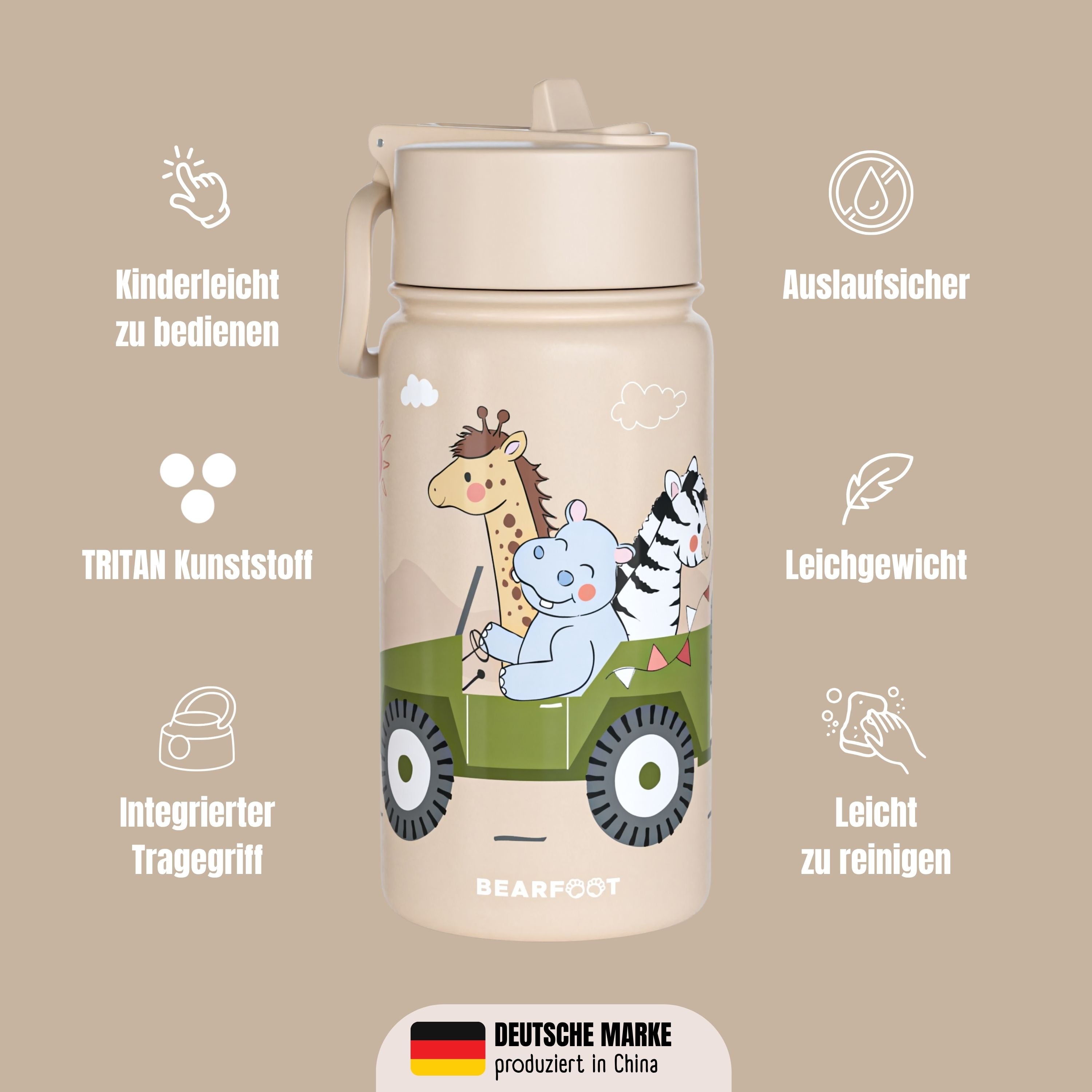 bearfoot-isolierflasche-kinder-400ml-safari-braun-edelstahl-thermo image 4