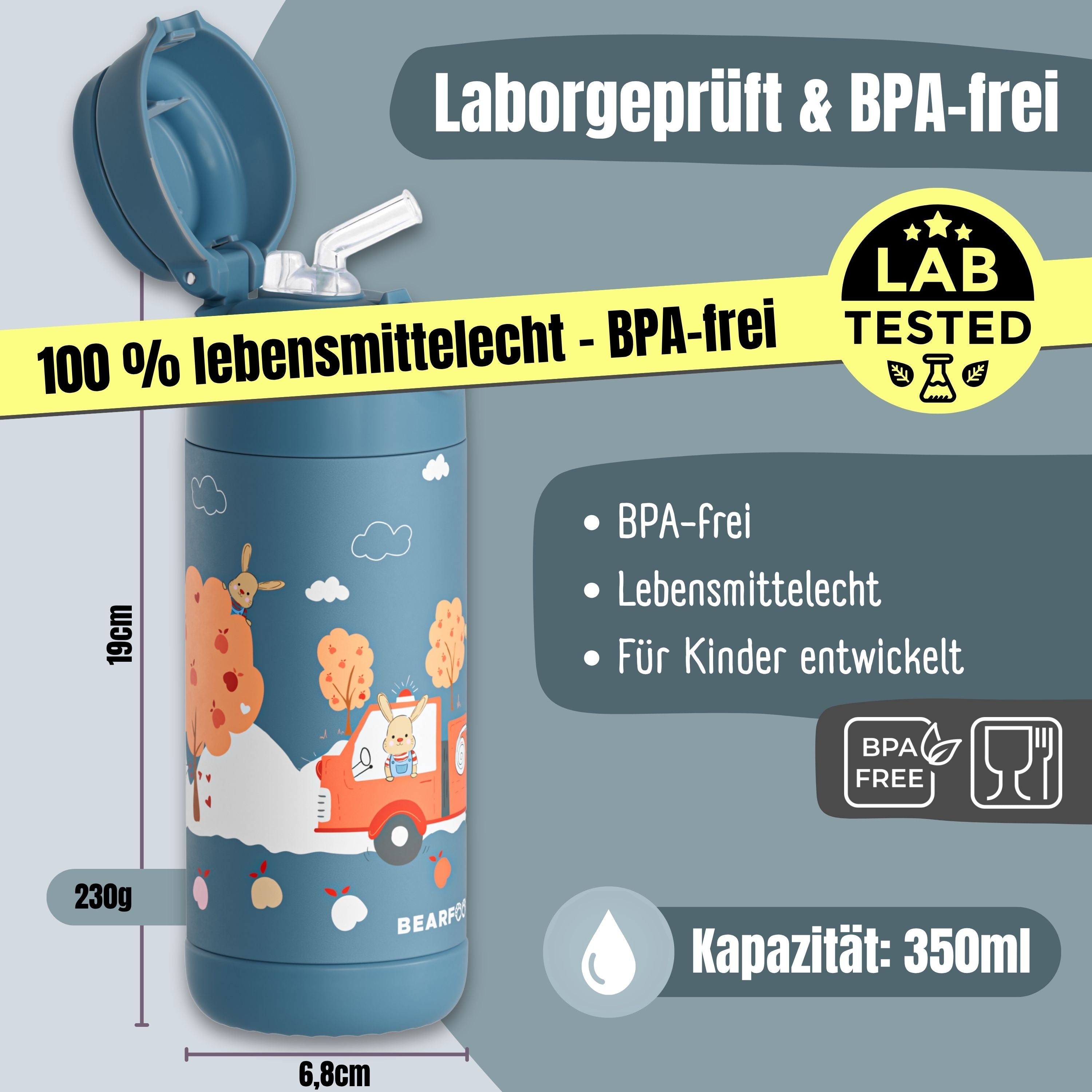 bearfoot-thermo-trinkflasche-feuerwehr-hase-blau-350ml image 5