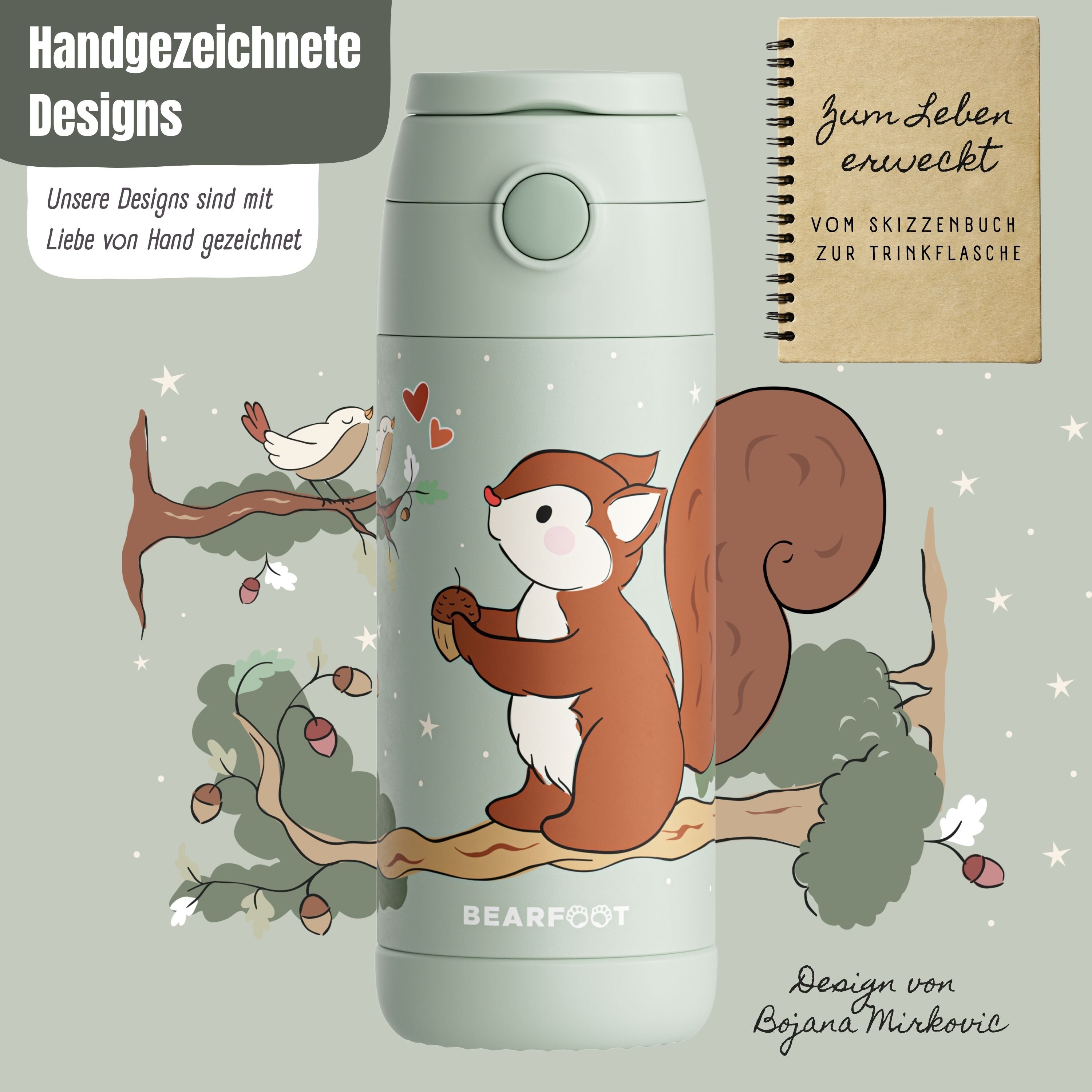 bearfoot-thermo-trinkflasche-kinder-eichh-rnchen-gr-n-350-ml-edelstahl image 4