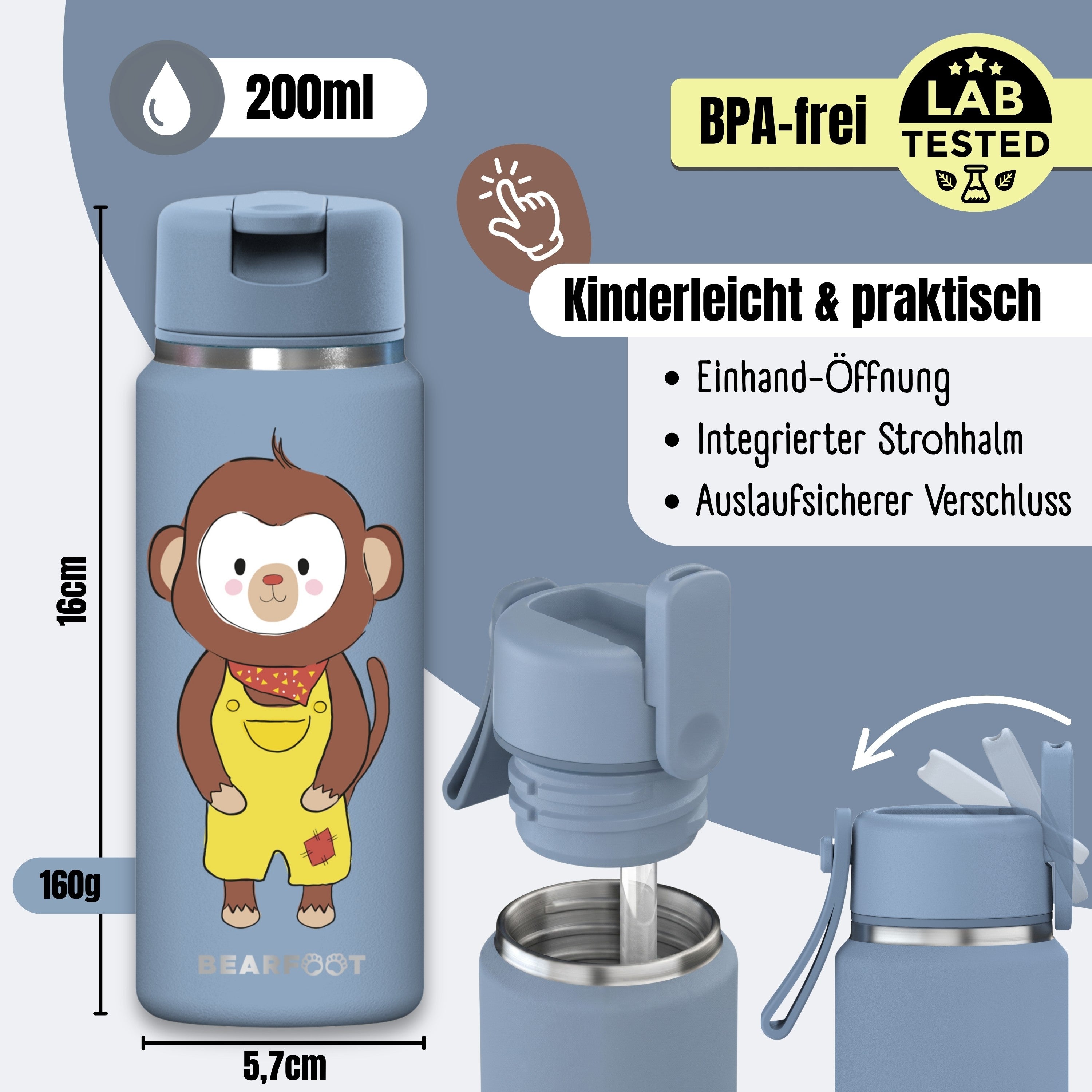 bearfoot-tiny-trinkflasche-affe-edelstahl-200ml-thermo image 4