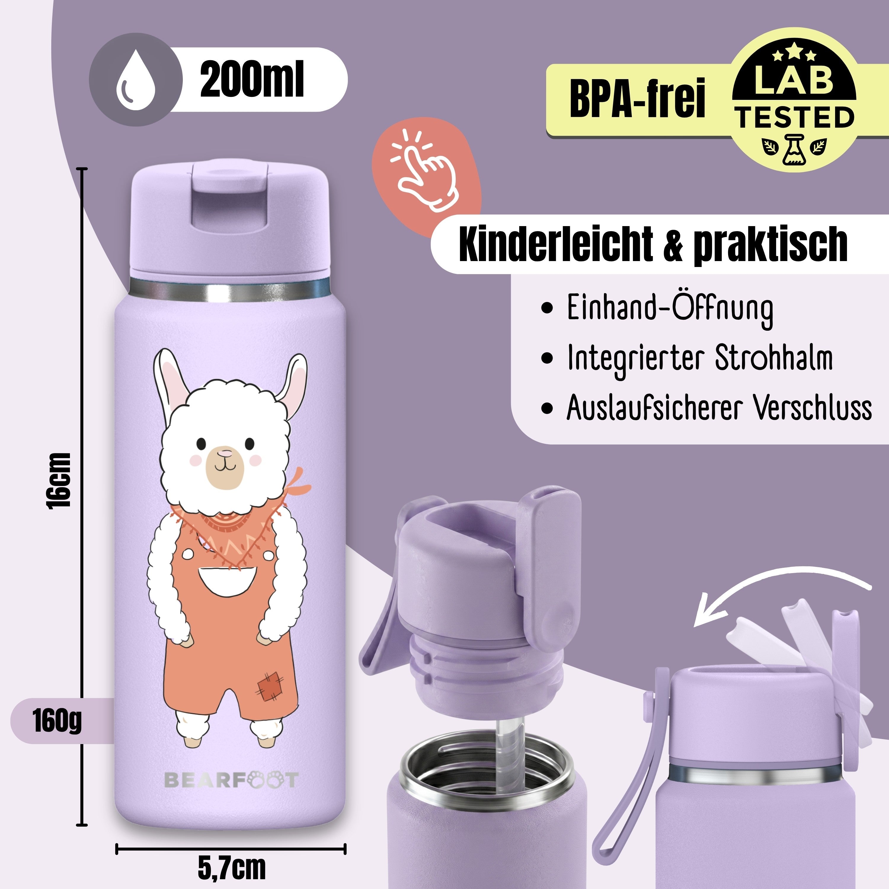 bearfoot-tiny-thermo-trinkflasche-lama-200ml-edelstahl image 4