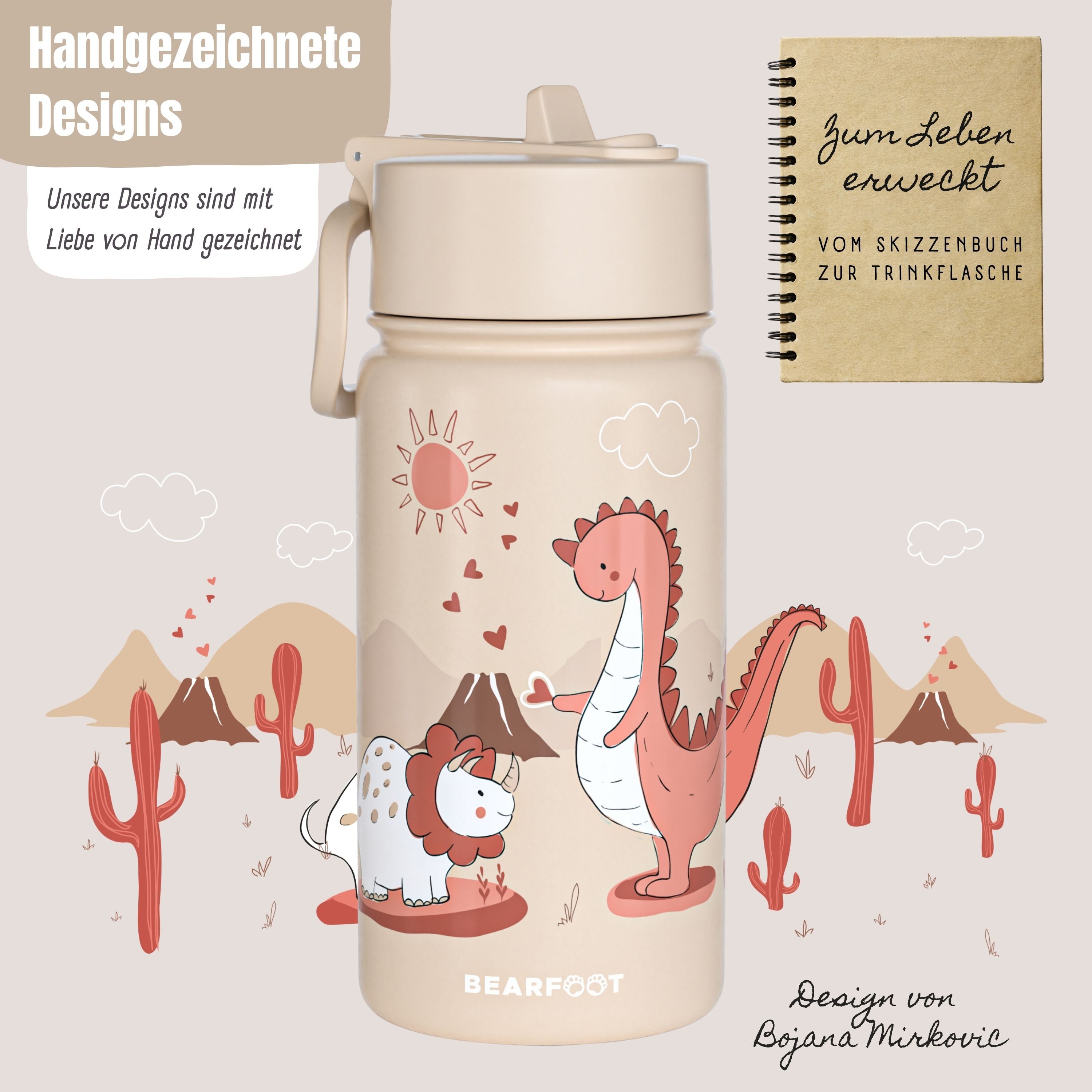 bearfoot-isolierflaschen-thermoflasche-dinos-braun-400-ml image 2