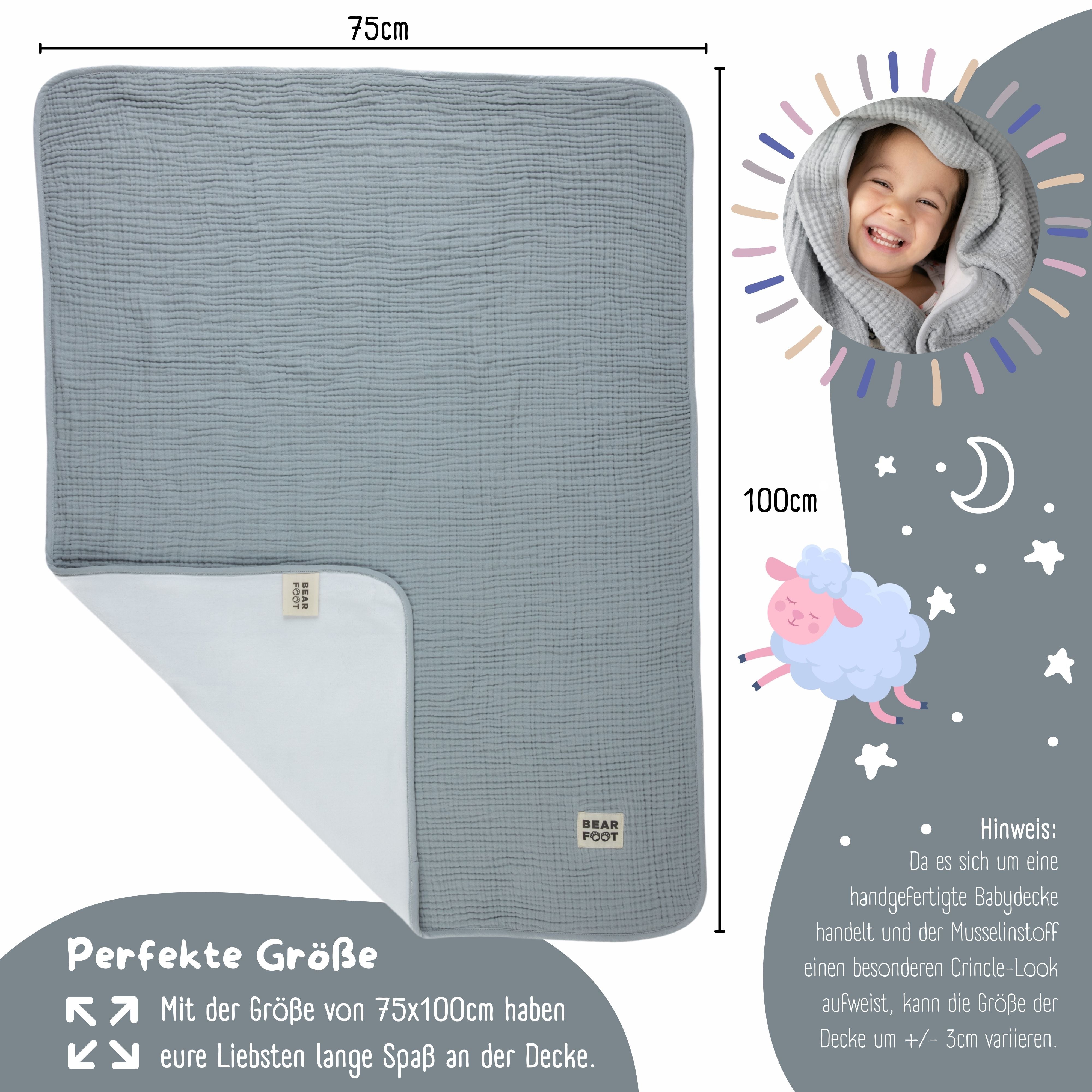 bearfoot-babydecke-musselin-fleecedecke-grau-kuscheldecke image 3