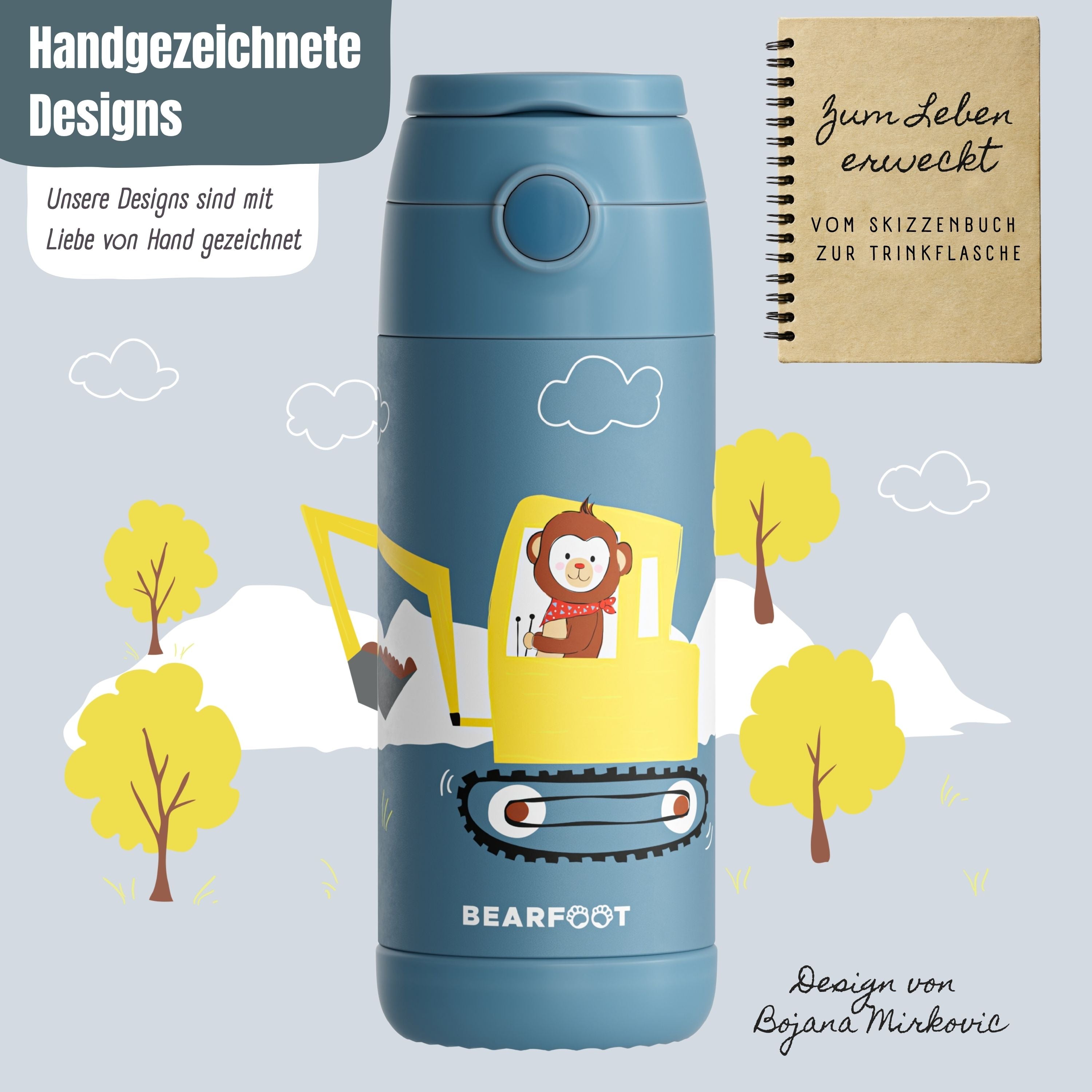 bearfoot-thermo-trinkflasche-350-ml-bagger-affe-blau-edelstahl image 4