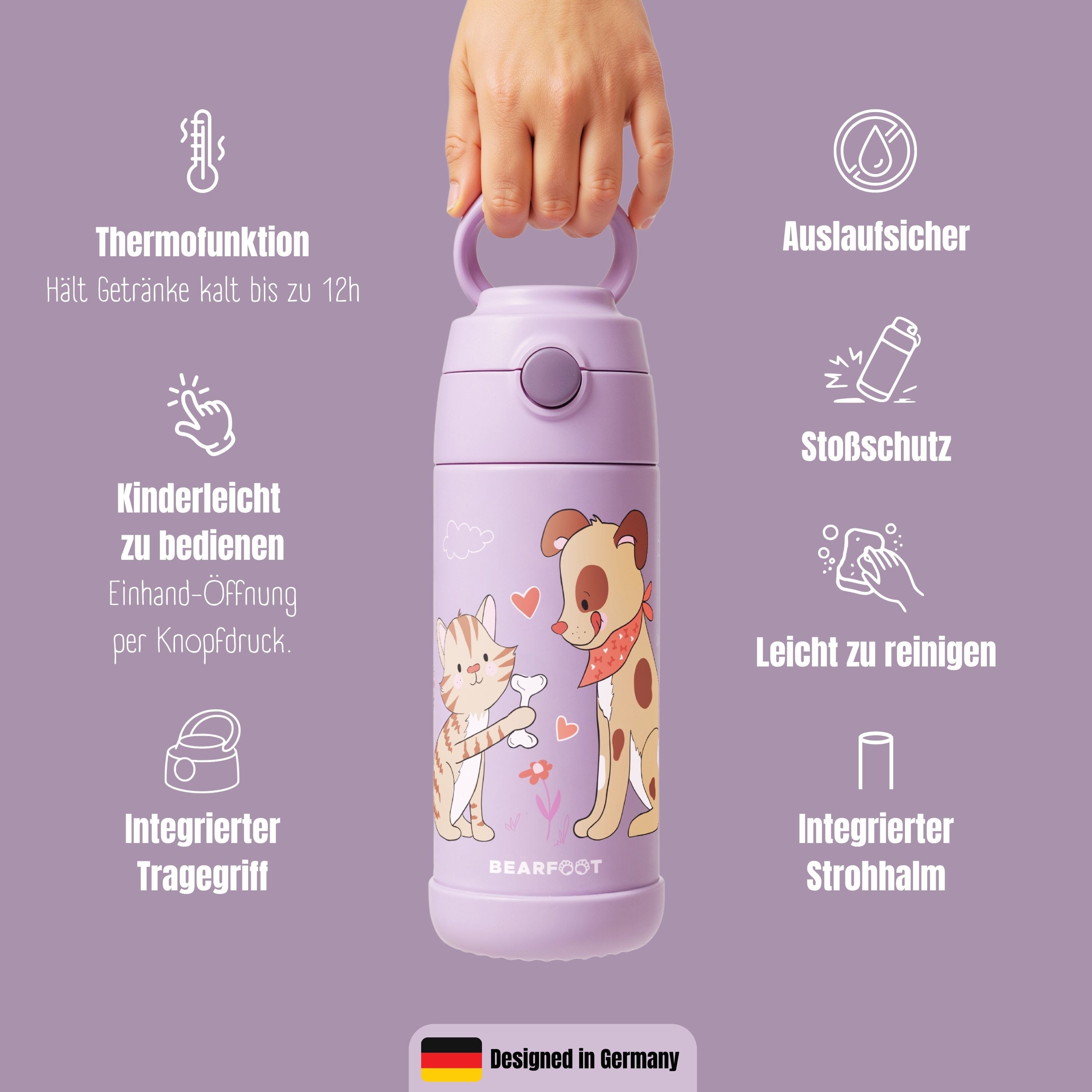 bearfoot-trinkflasche-hund-katze-lila-edelstahl-350-ml image 8