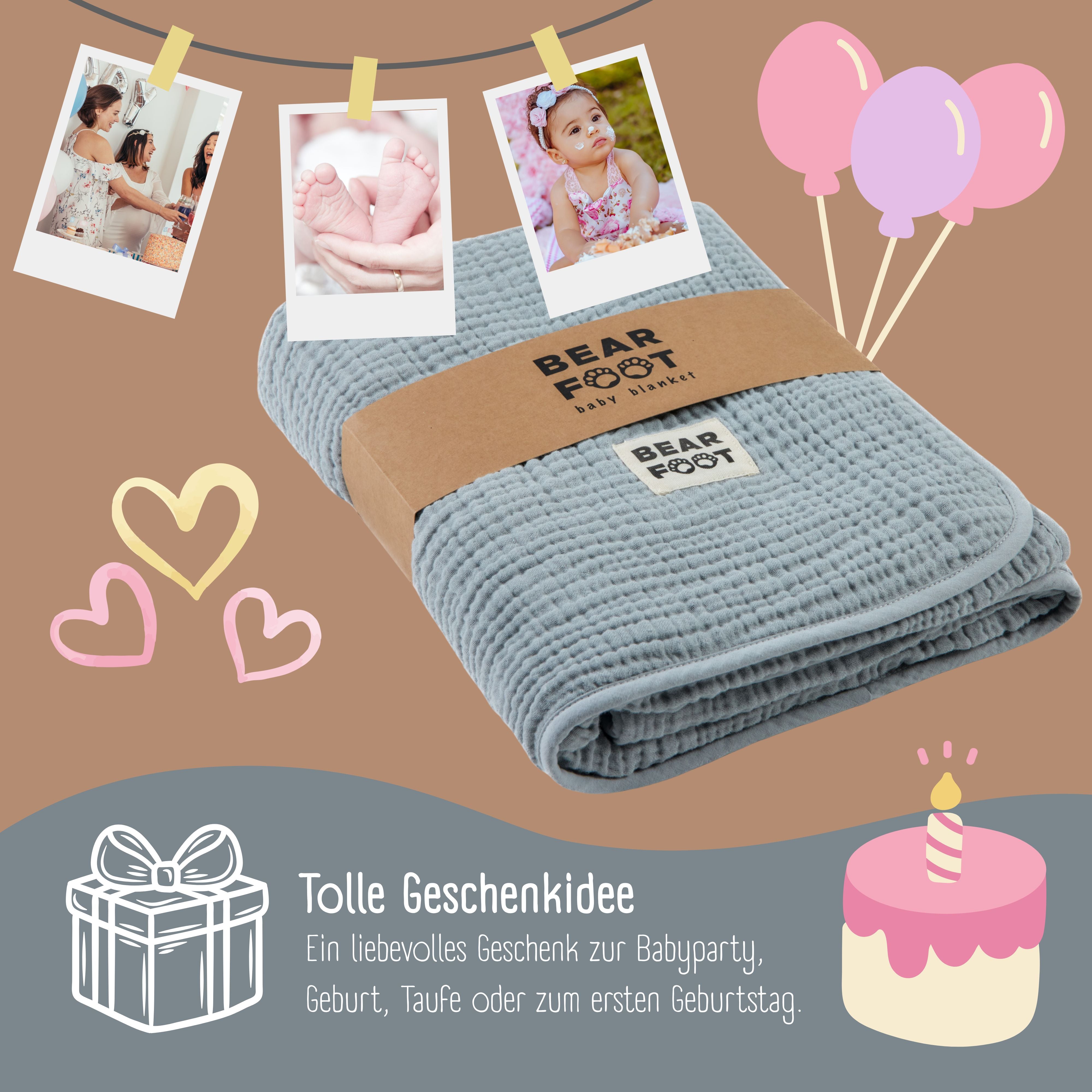 bearfoot-babydecke-musselin-fleecedecke-grau-kuscheldecke image 5