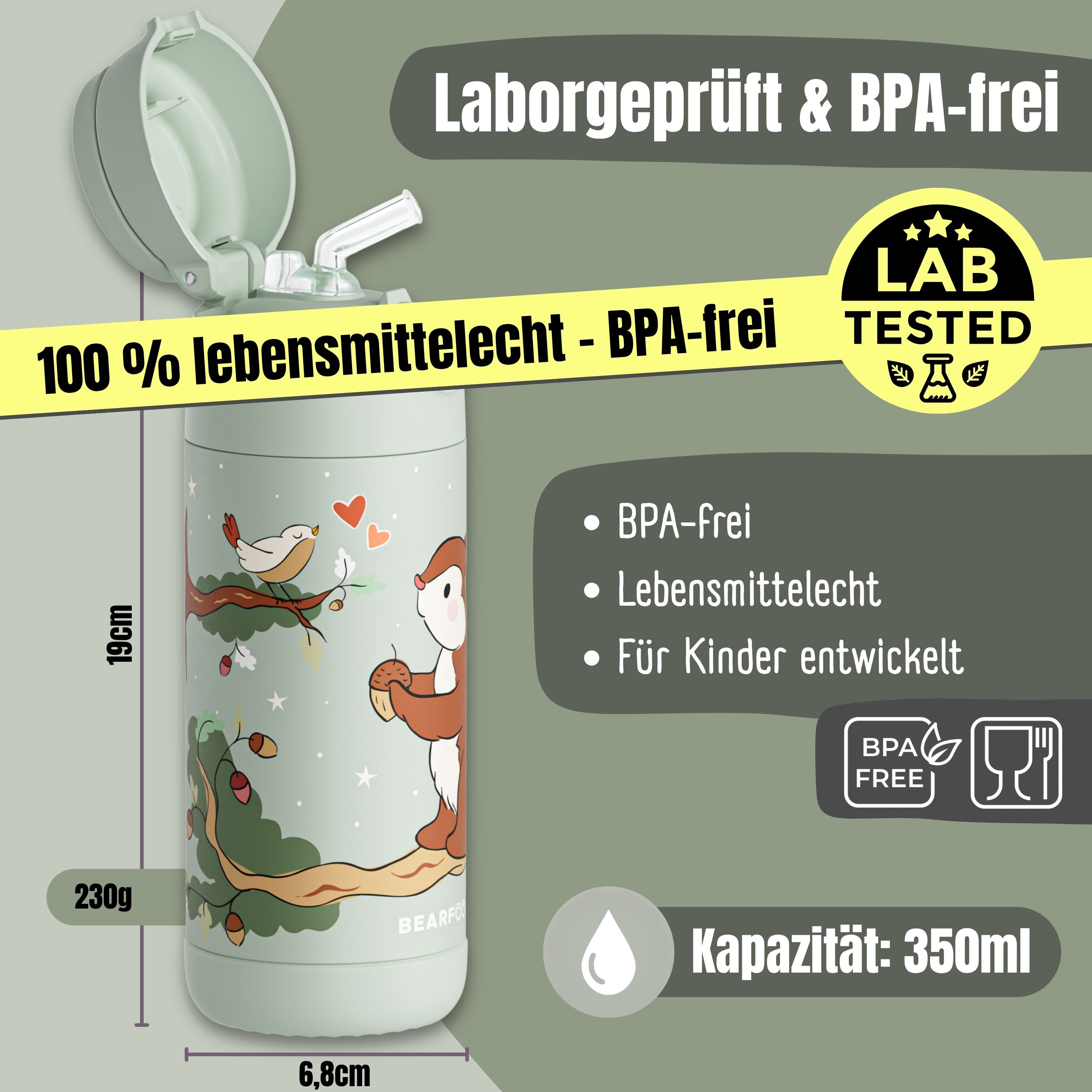 bearfoot-thermo-trinkflasche-kinder-eichh-rnchen-gr-n-350-ml-edelstahl image 5