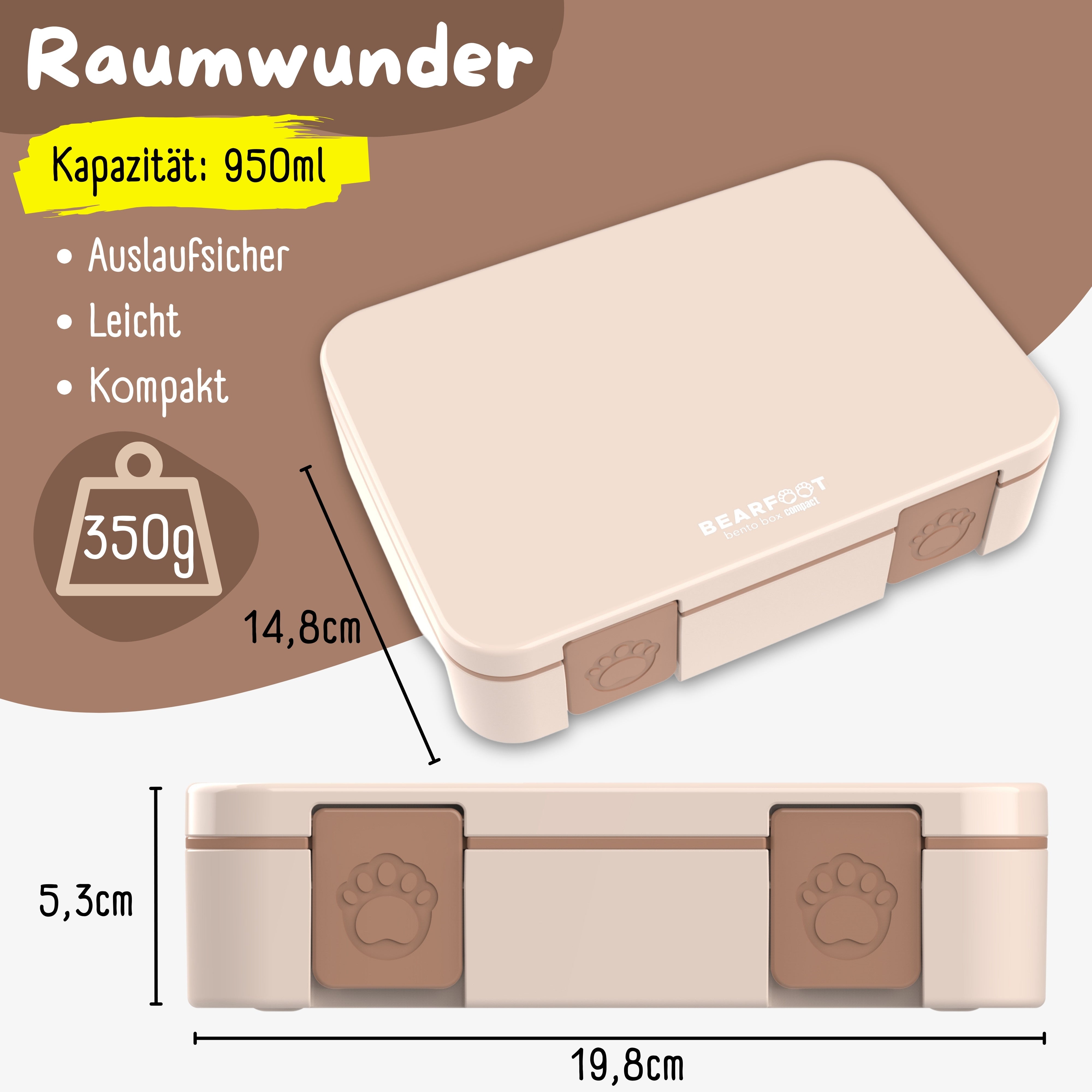 bearfoot-brotdosen-bento-box-compact-braun-950-ml-auslaufsicher image 3