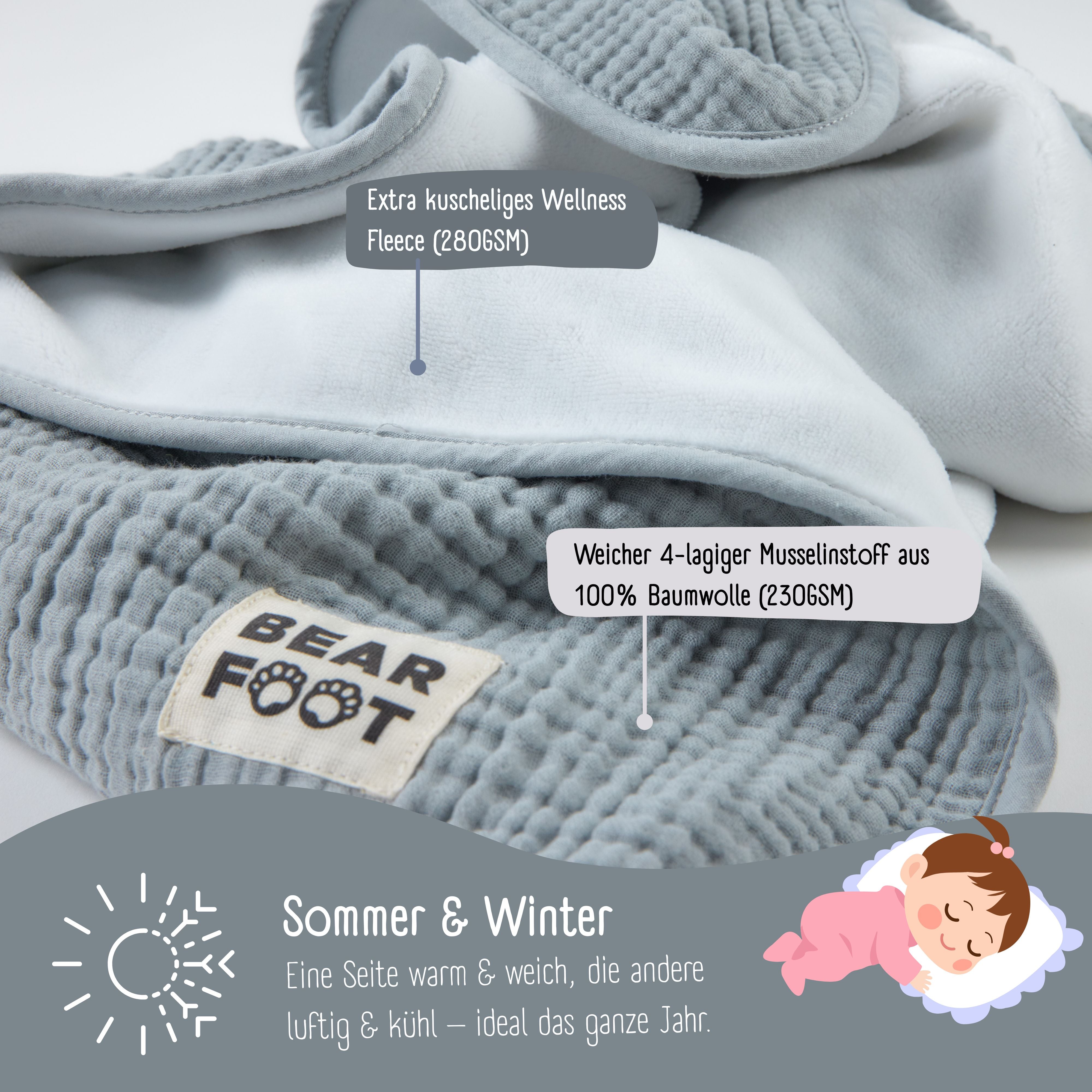 bearfoot-babydecke-musselin-fleecedecke-grau-kuscheldecke image 2