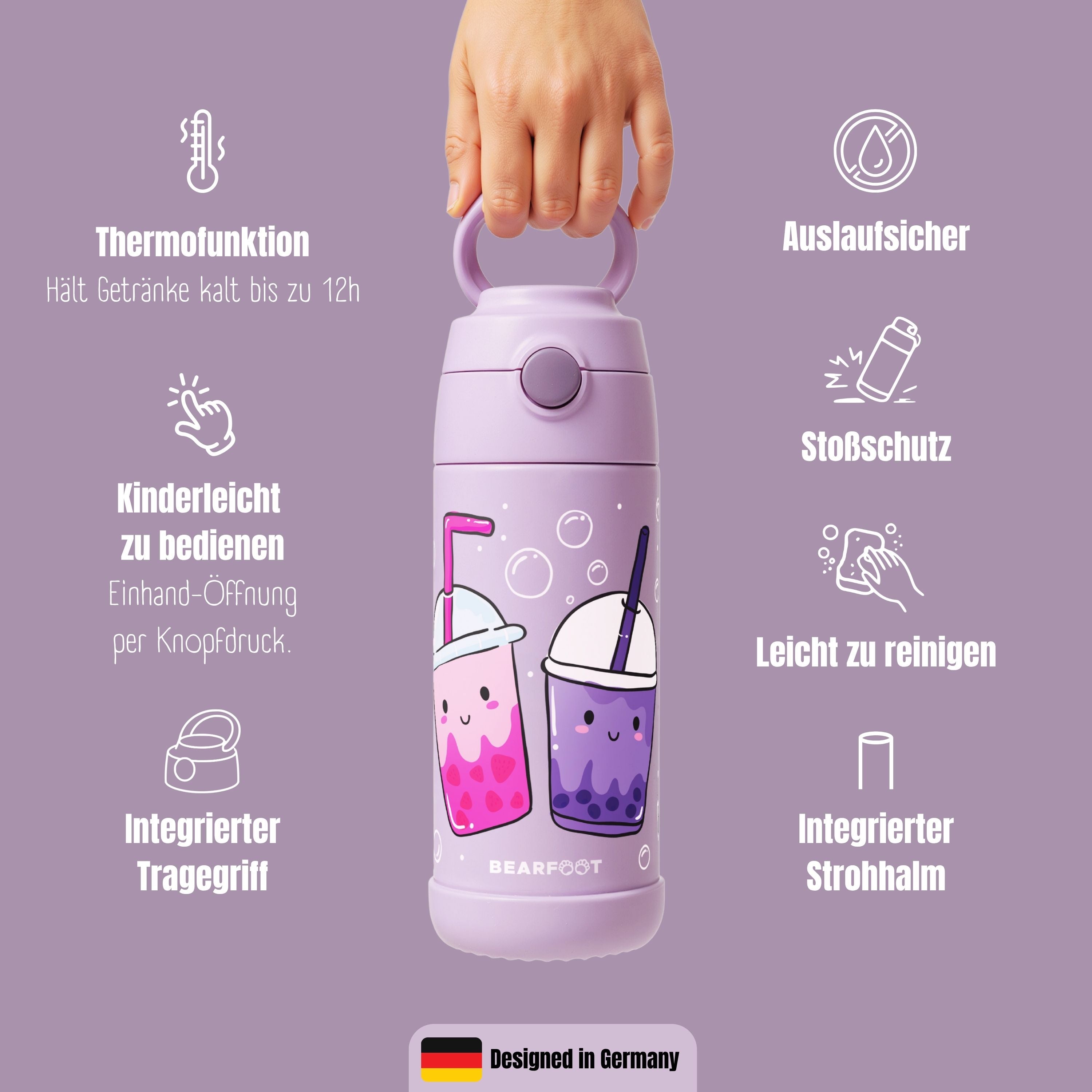 bearfoot-thermo-trinkflasche-kinder-bubble-tea-lila-350-ml-edelstahl image 8