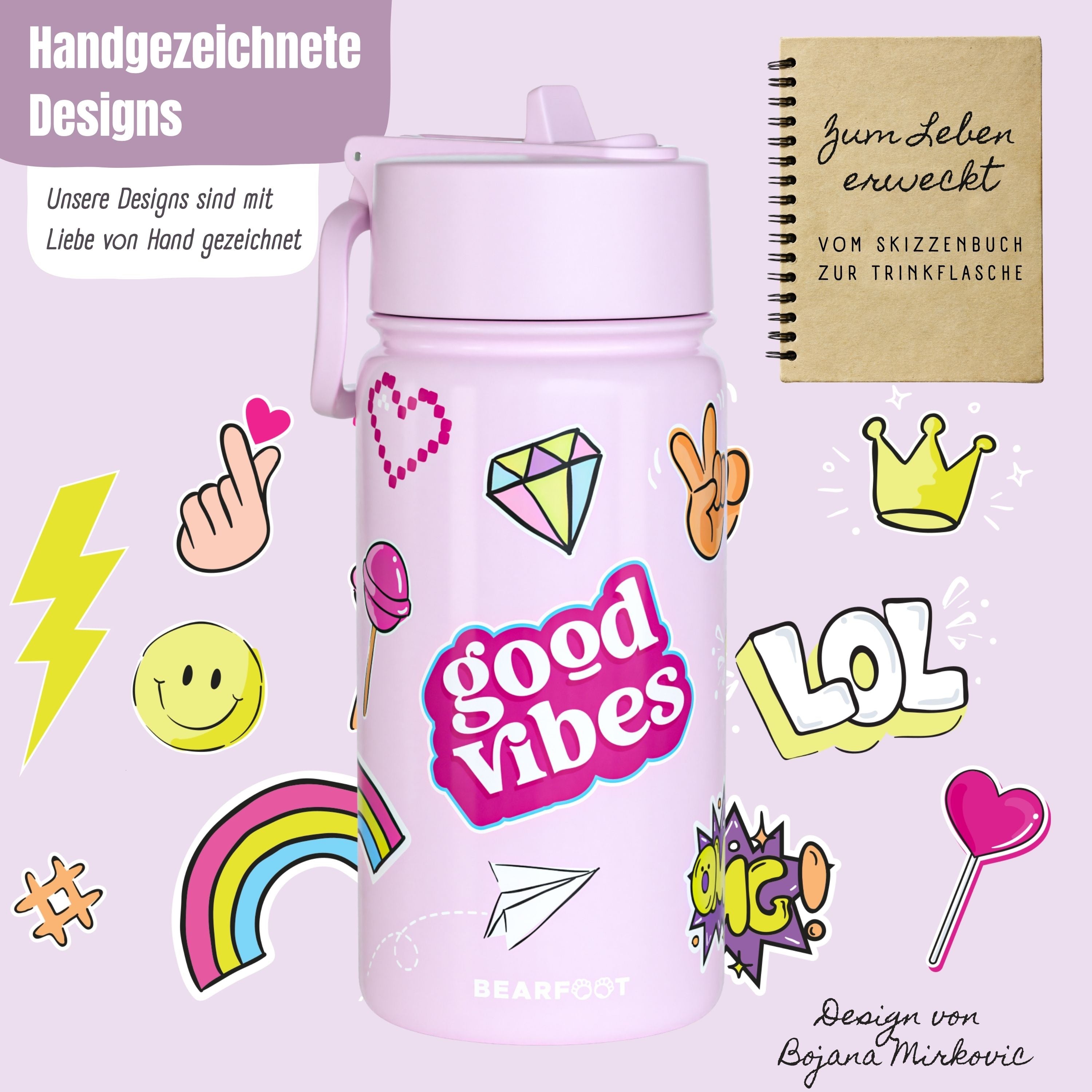 bearfoot-isolierflaschen-sticker-trinkflasche-400ml-lila-strohhalm image 2