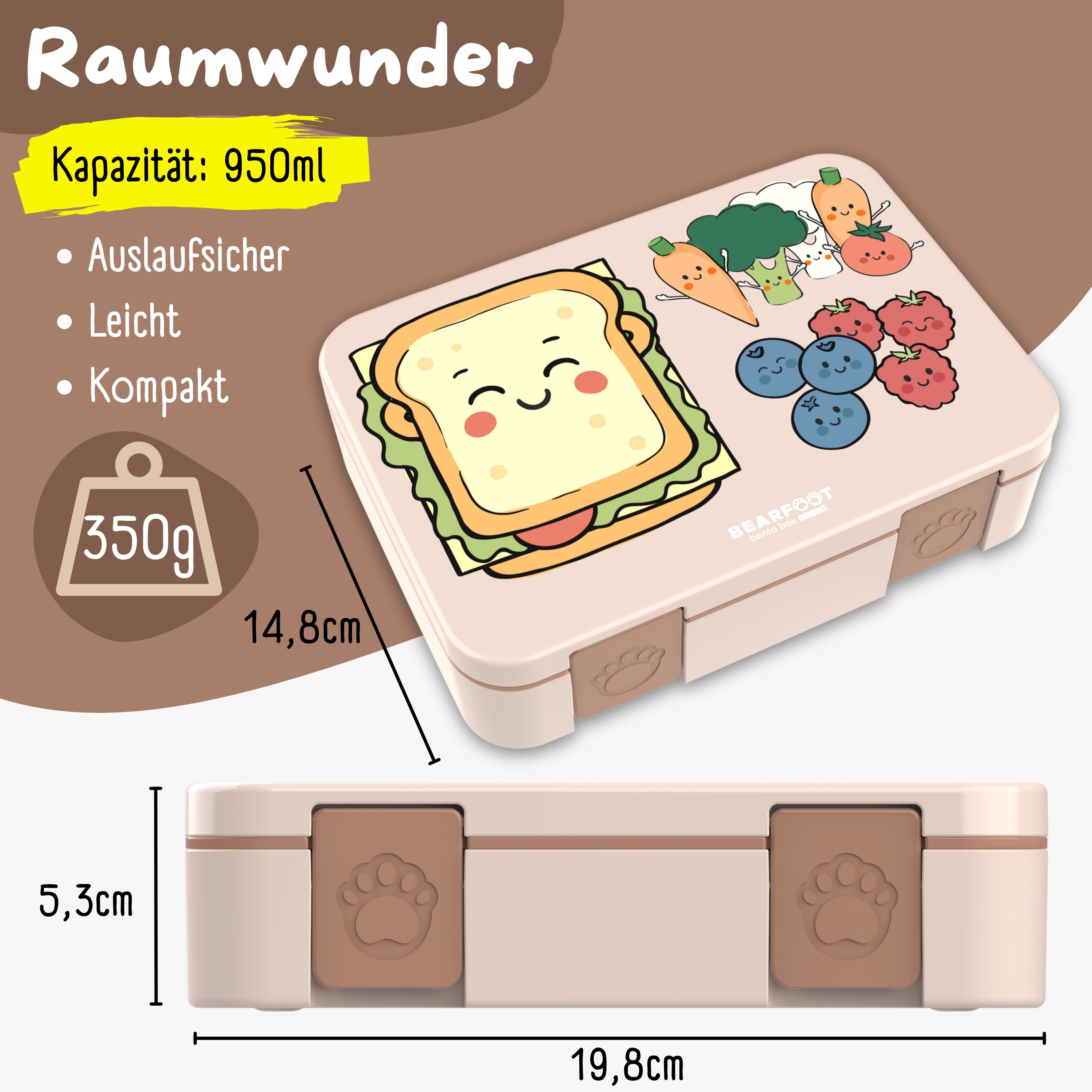 bearfoot-bento-brotdose-mit-f-chern-sandwich-braun-950ml image 4