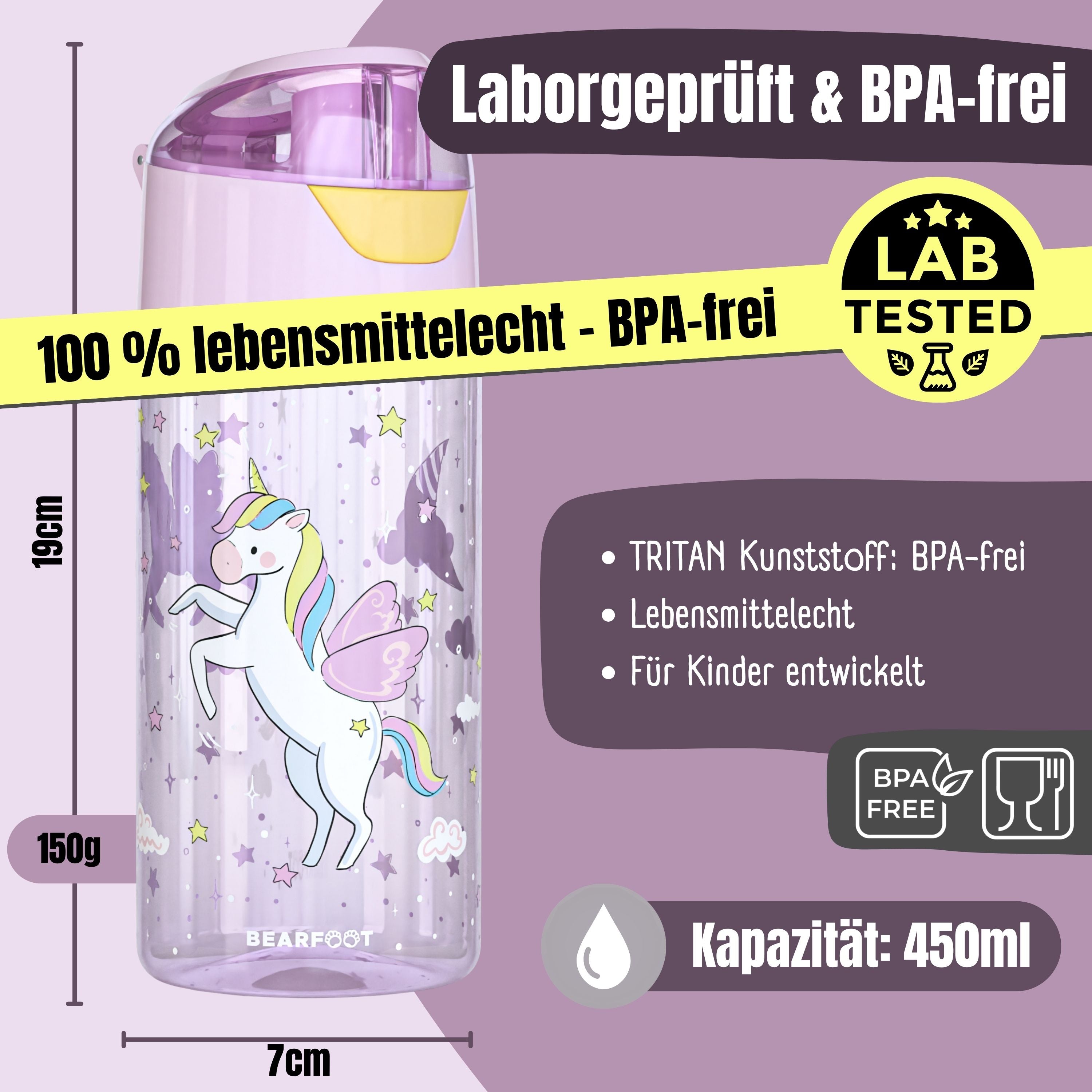 bearfoot-trinkflaschen-einhorn-450ml-trinkflasche-lila-bpa-frei image 4