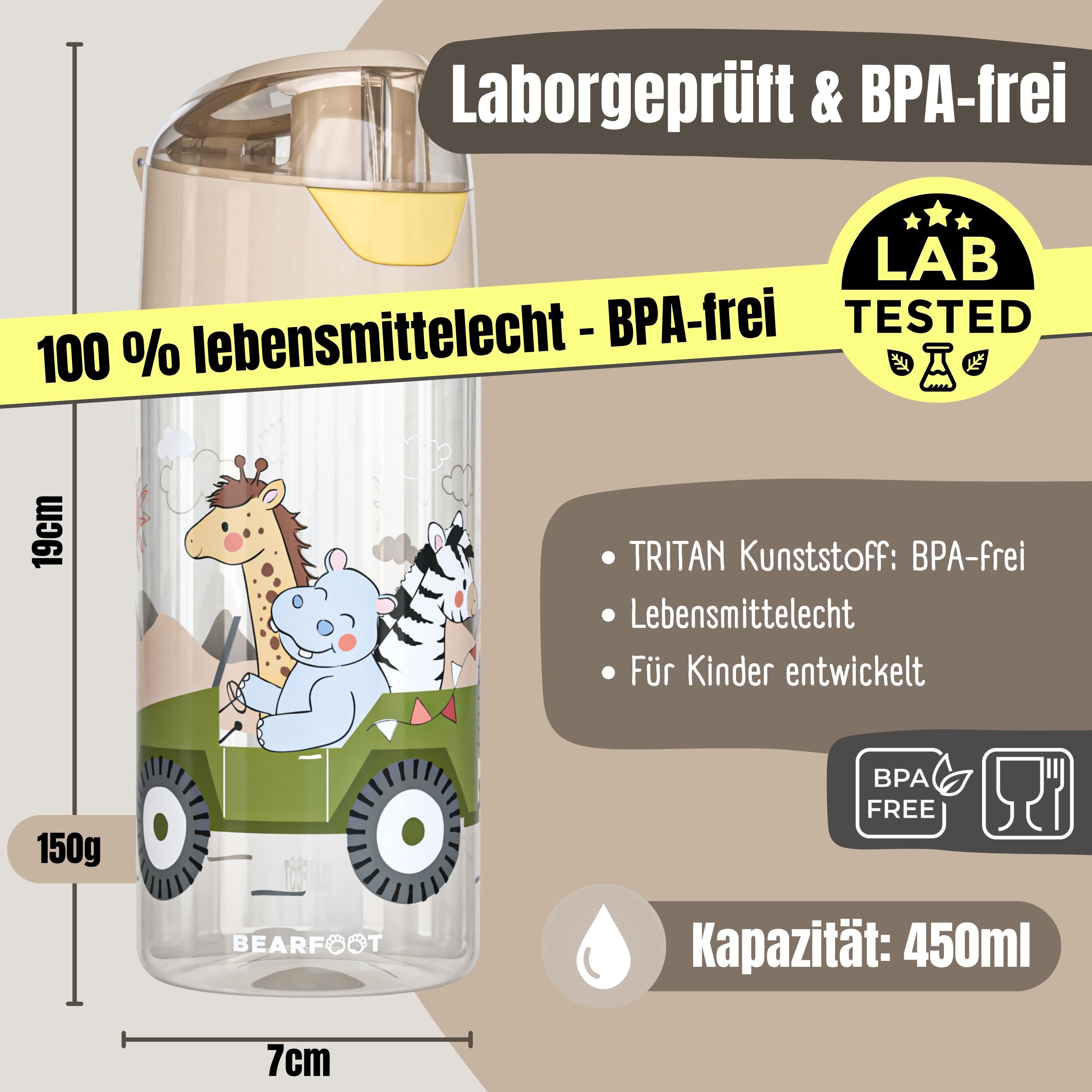 bearfoot-trinkflaschen-kinder-trinkflasche-safari-braun-450-ml image 3