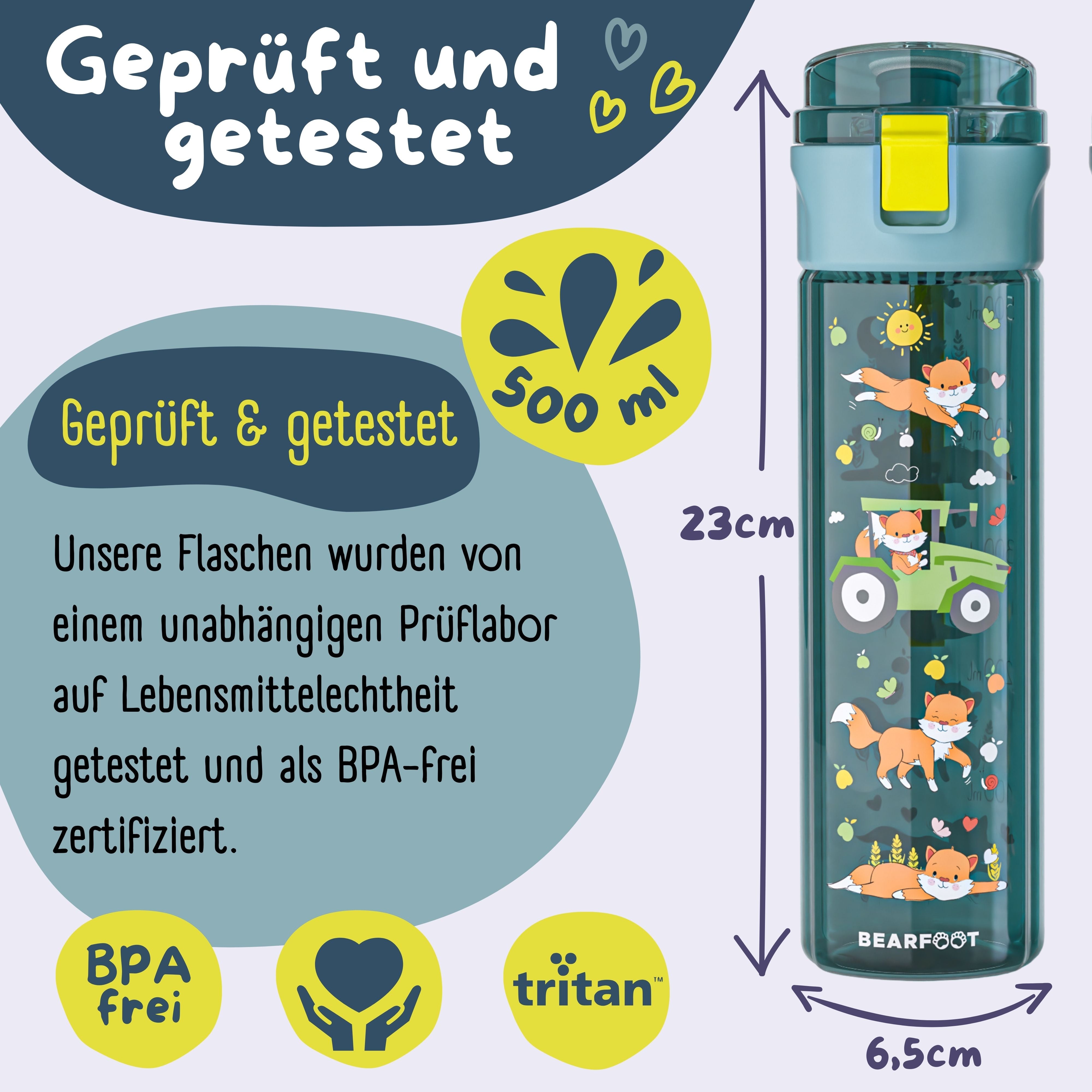 bearfoot-trinkflaschen-traktor-500ml-trinkflasche-blau-stimmungs-skala image 5