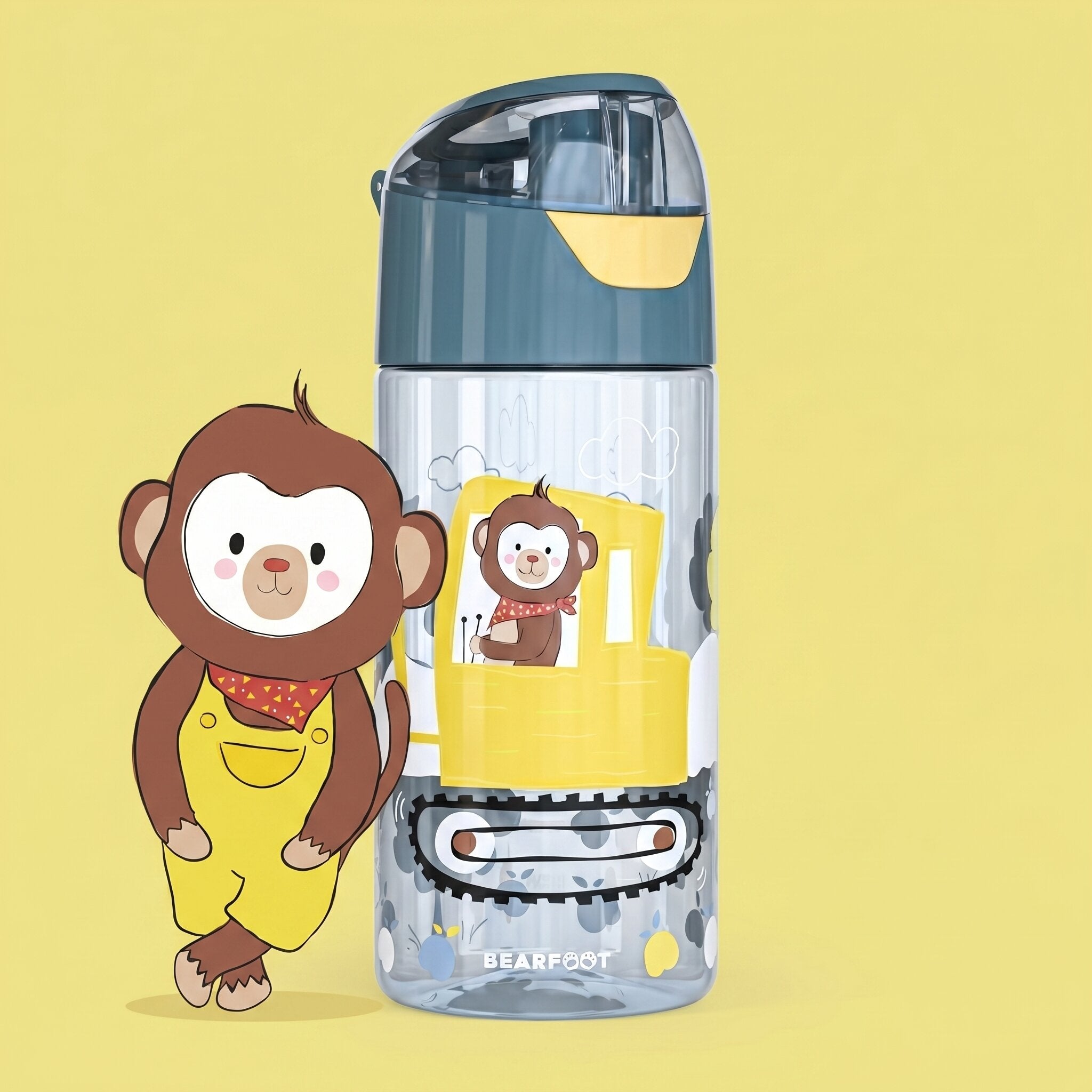 bearfoot-trinkflasche-kinder-bagger-affe-450-ml-bpa-frei-tritan image 1