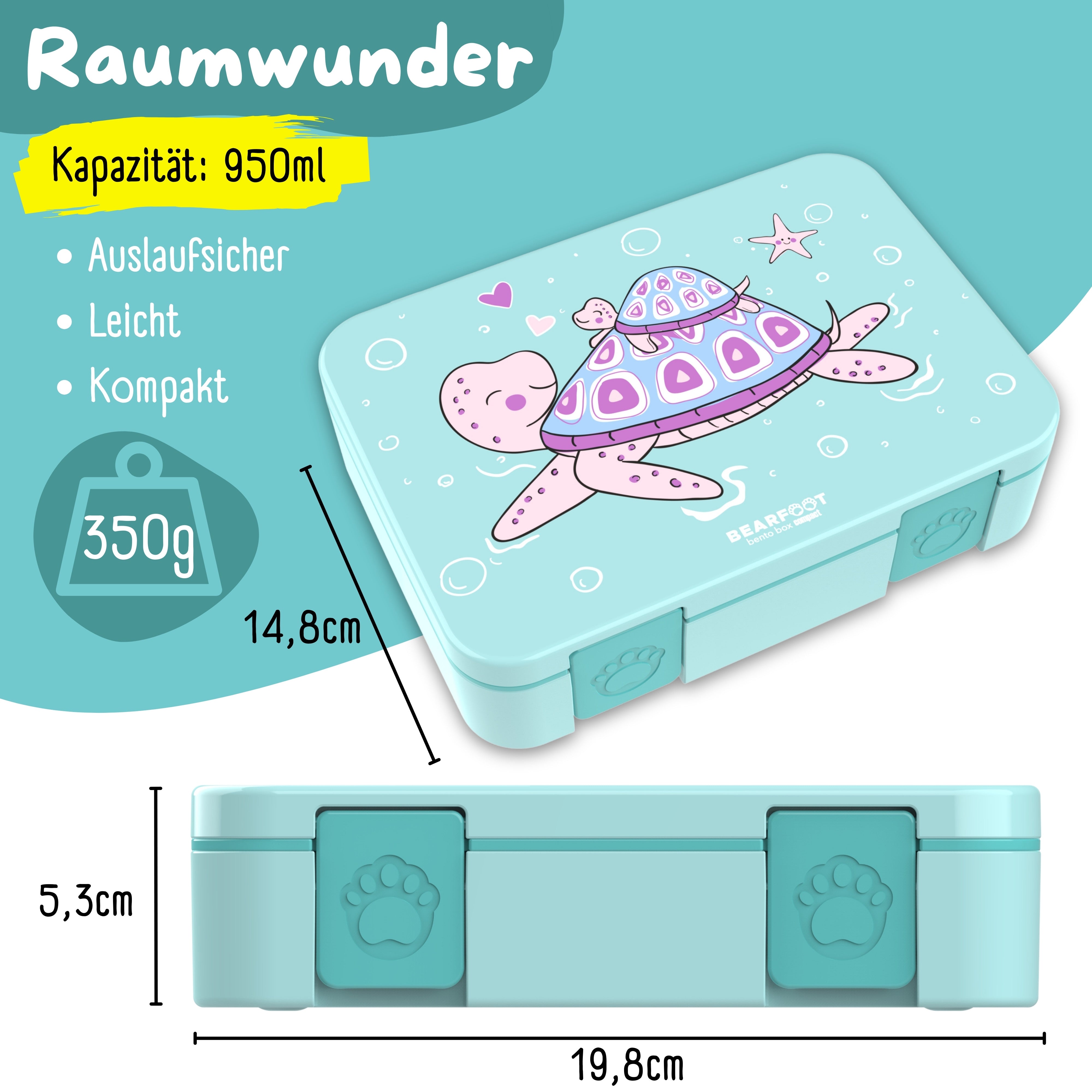 bearfoot-bento-brotdose-950-ml-schildkr-te-mit-f-chern image 4
