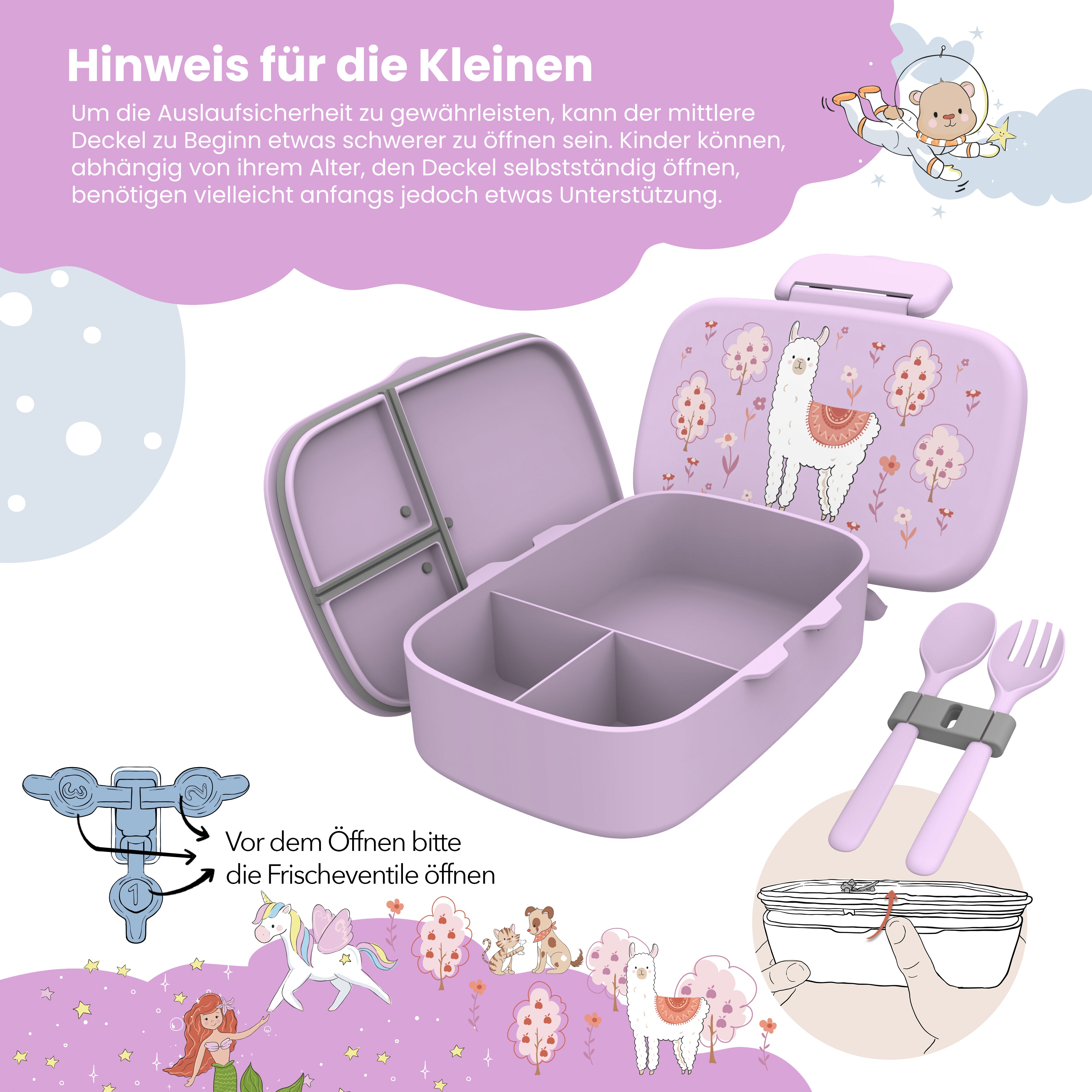bearfoot-brotdose-kinder-mit-f-chern-bento-lama-lila-auslaufsicher image 4